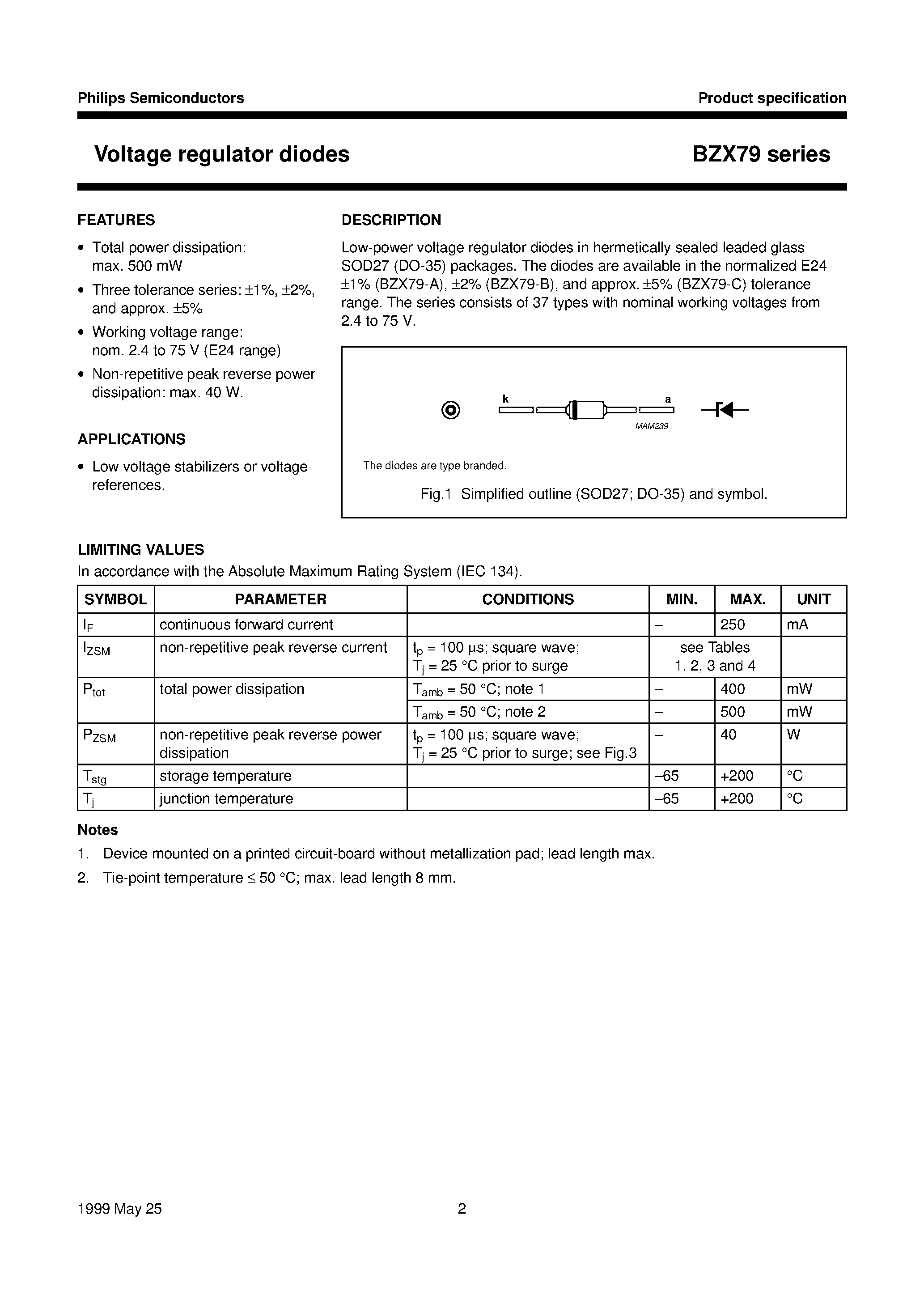 Datasheet BZX79-A10 - Voltage regulator diodes page 2