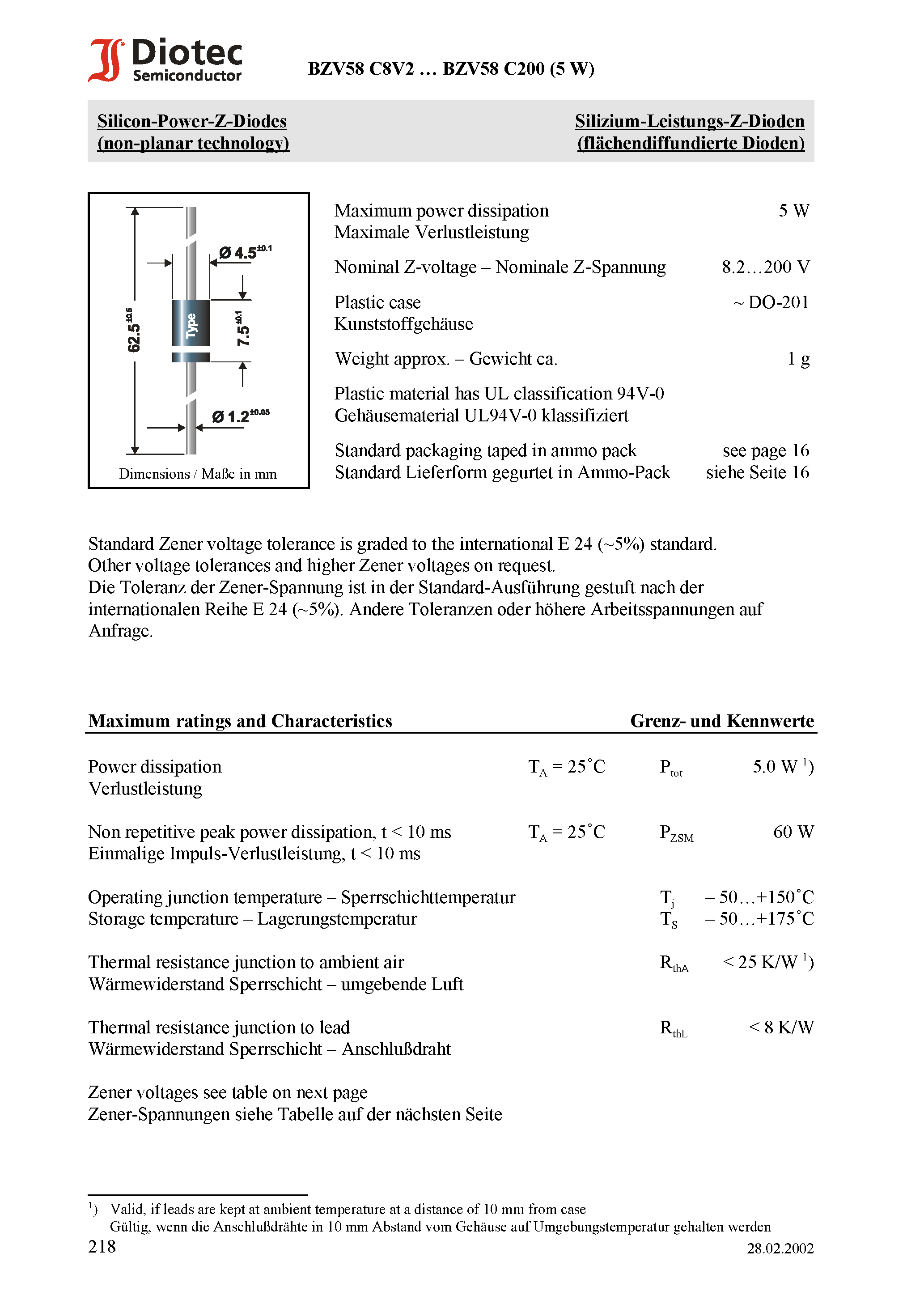 Даташит BZV58C10 - Silicon-Power-Z-Diodes (non-planar technology) страница 1