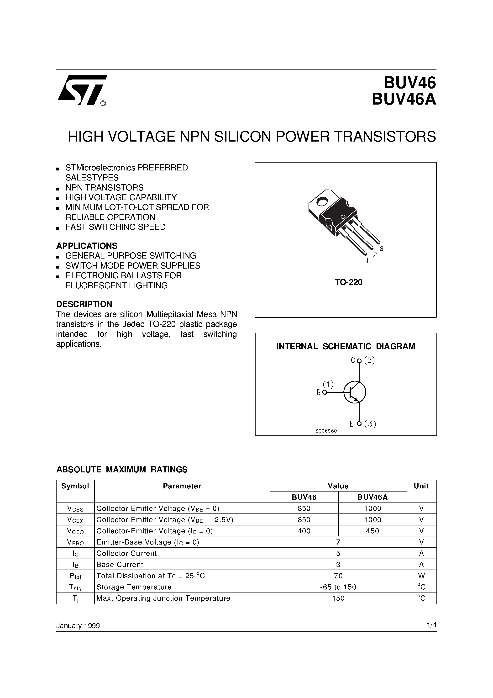 Даташит на микросхему BUV46 страница 1 Даташит BUV46 - HIGH VOLTAGE NPN SILICON POWER TRANSISTORS страница 1