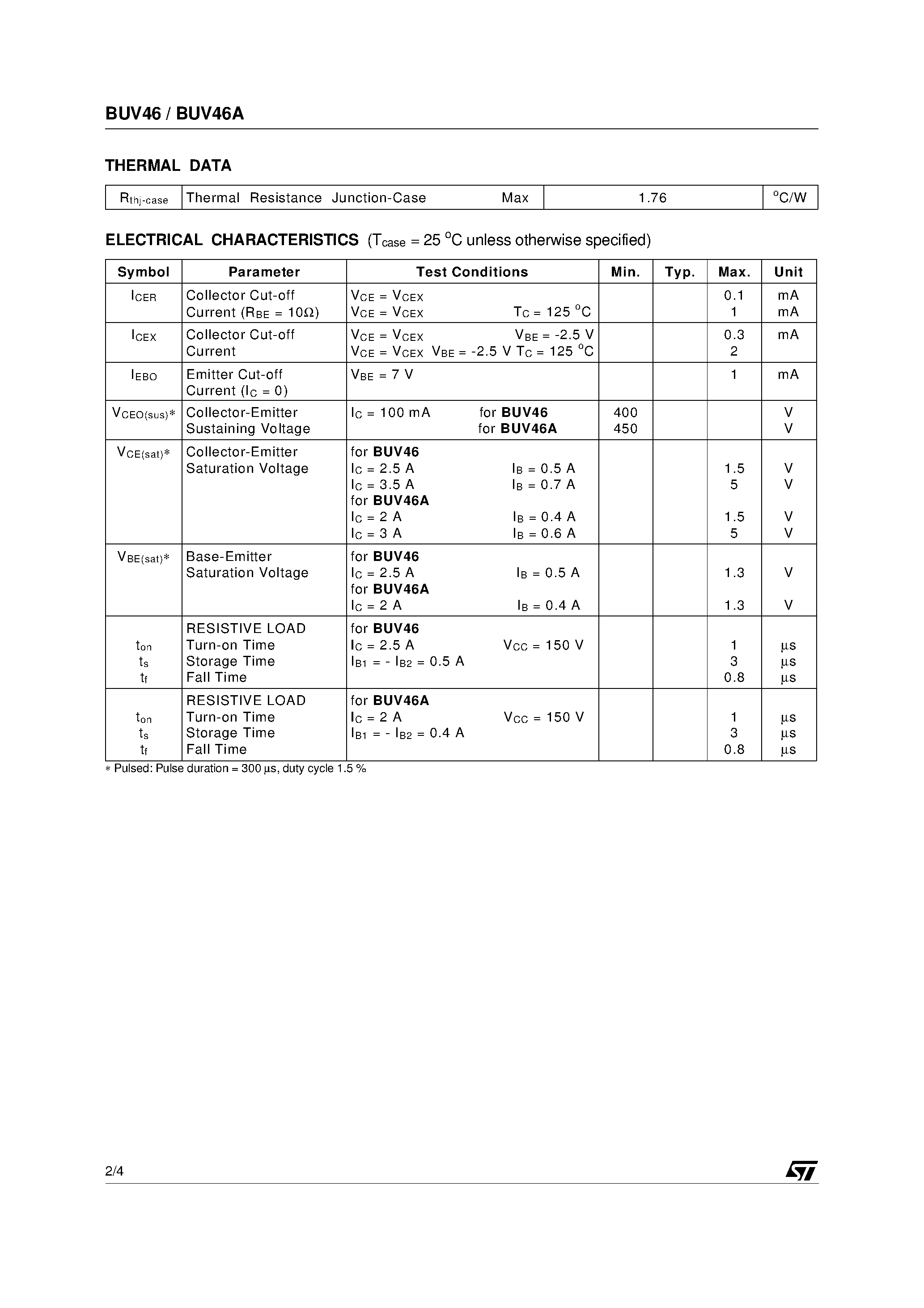 Даташит на микросхему BUV46 страница 2 Даташит BUV46 - HIGH VOLTAGE NPN SILICON POWER TRANSISTORS страница 2