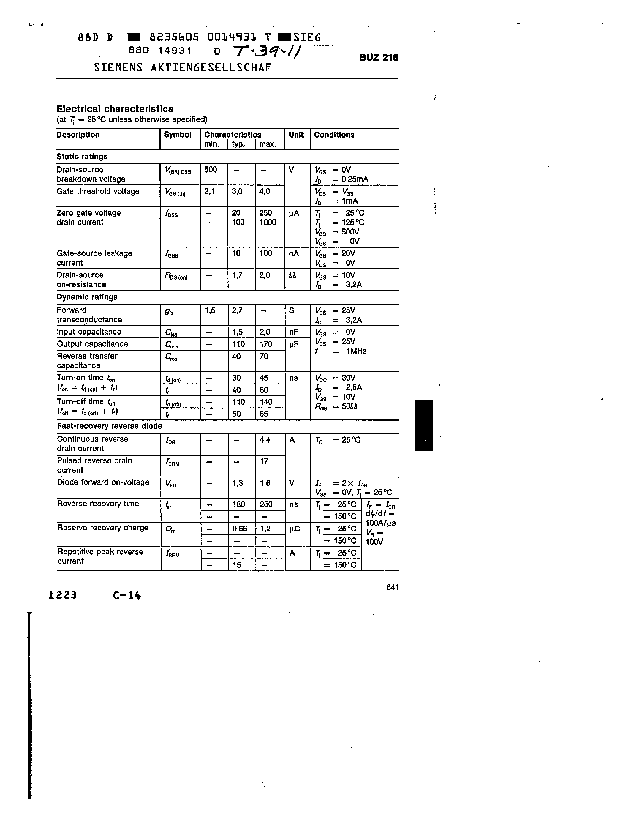 Даташит BUZ216 - main ratings страница 2