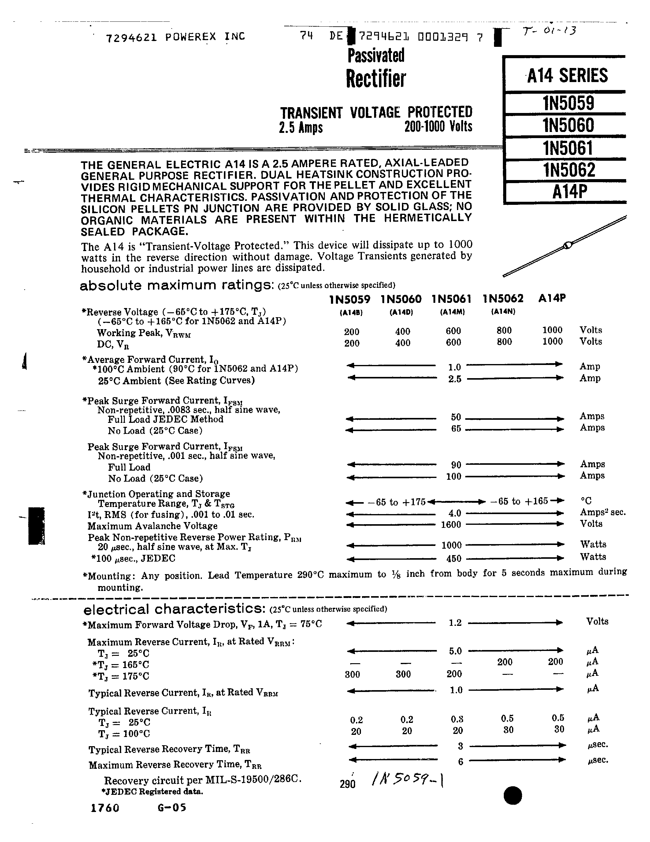 Datasheet 1N5059 - Passivated Rectifier page 1