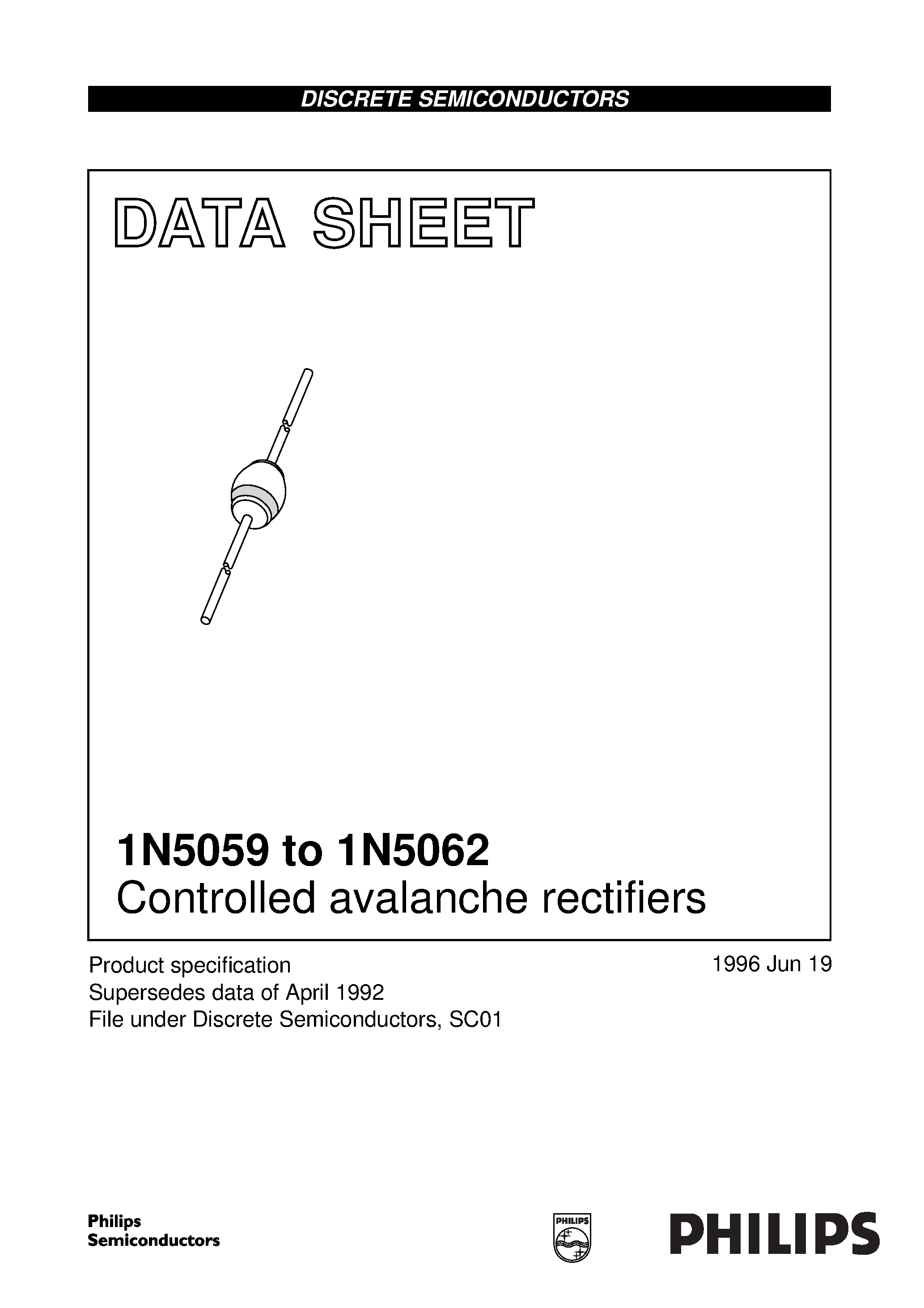 Datasheet 1N5059 - Controlled avalanche rectifiers page 1