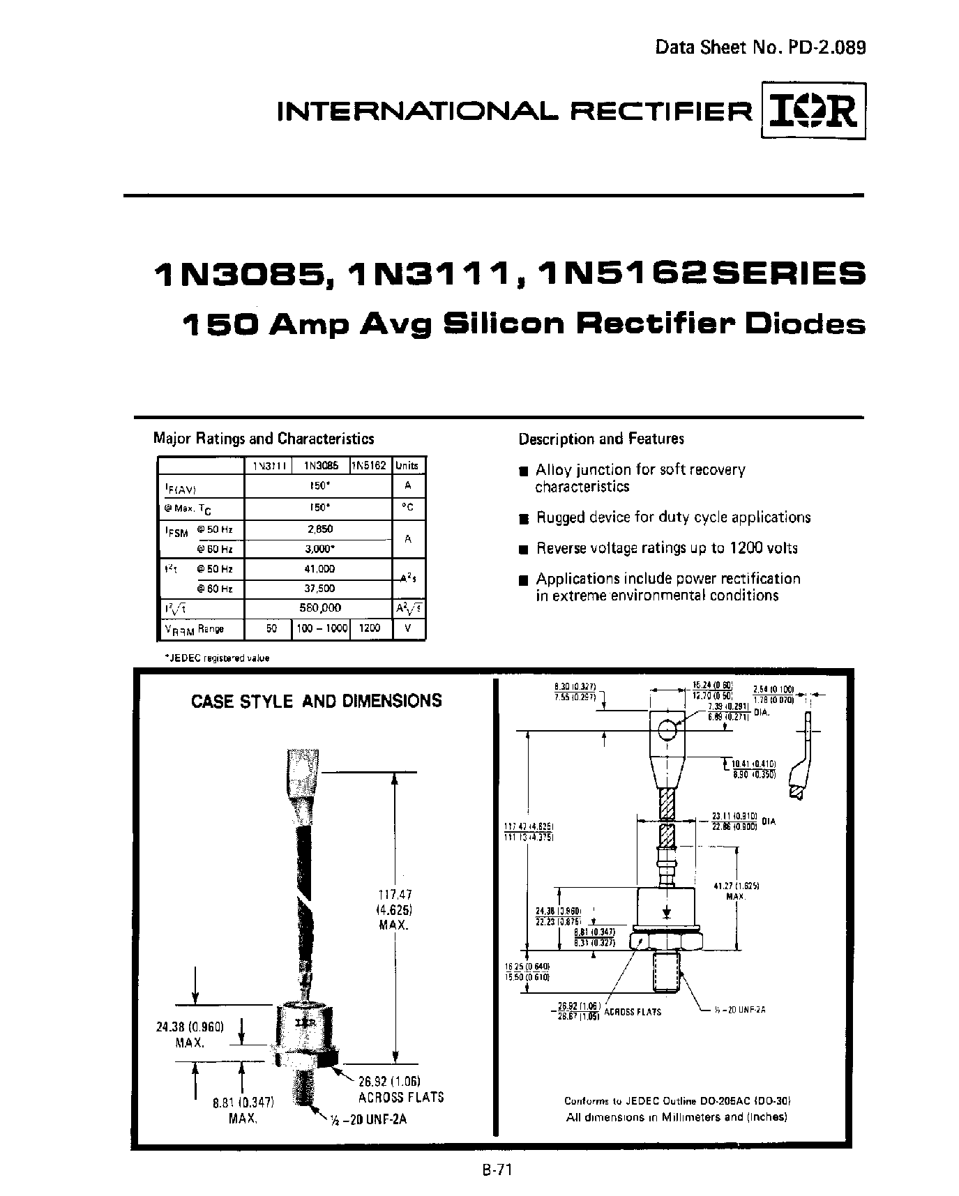 Datasheet 1N5162 - 150AMP AVG SILICON RECTIFIER DIODES page 1