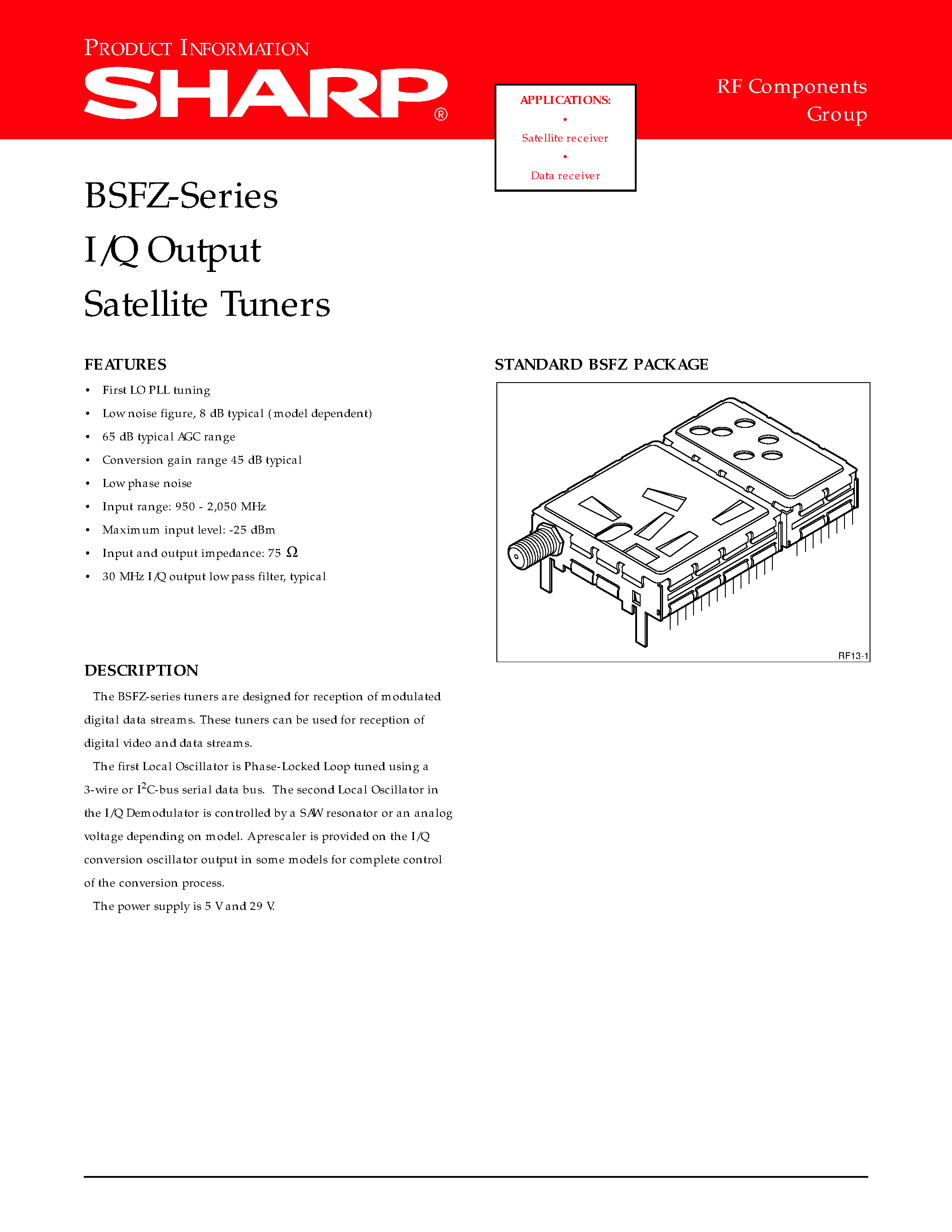 Даташит BSFZ68G57 - I/Q Output Satellite Tuners страница 1