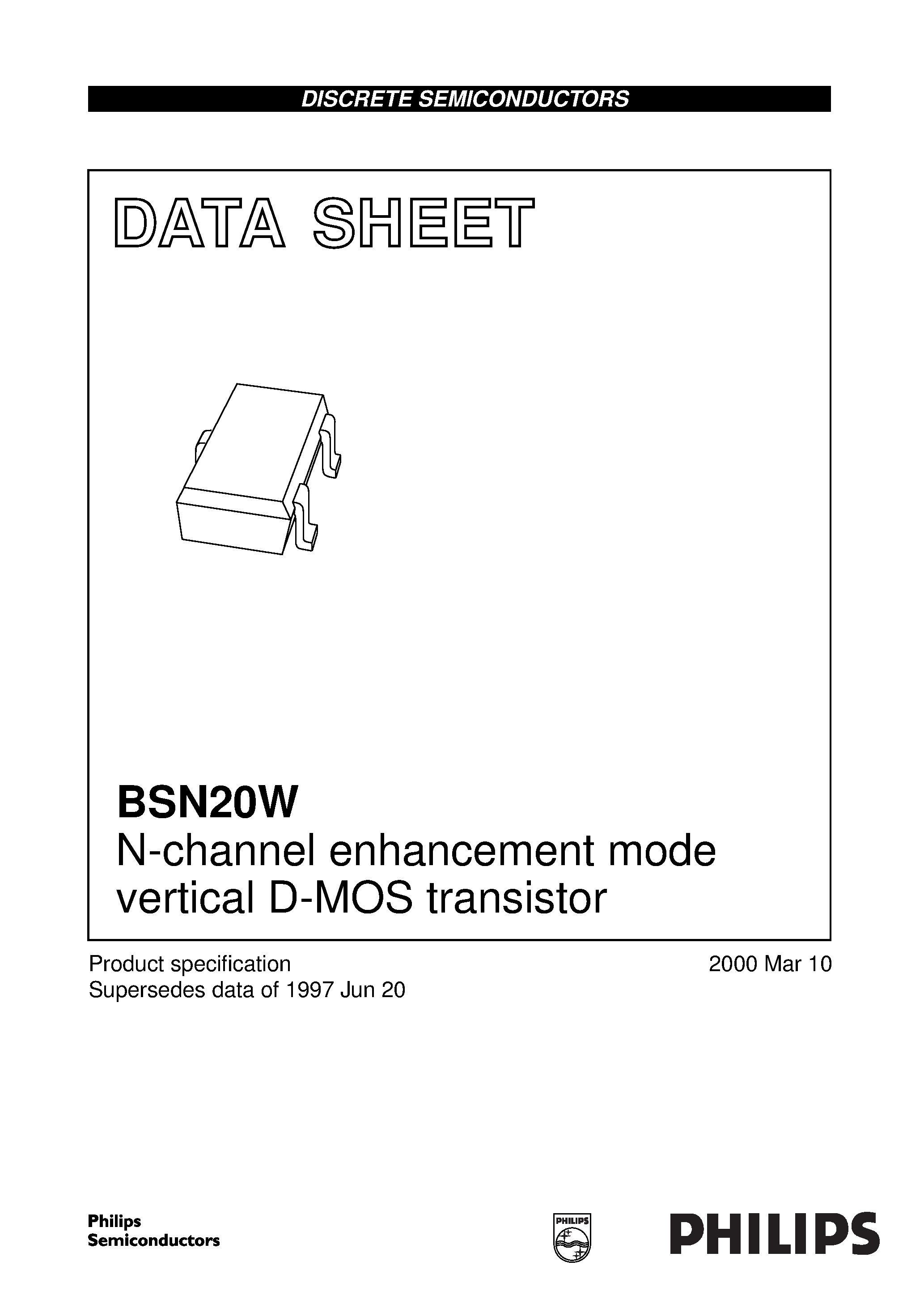 Даташит BSN20W - N-channel enhancement mode vertical D-MOS transistor страница 1