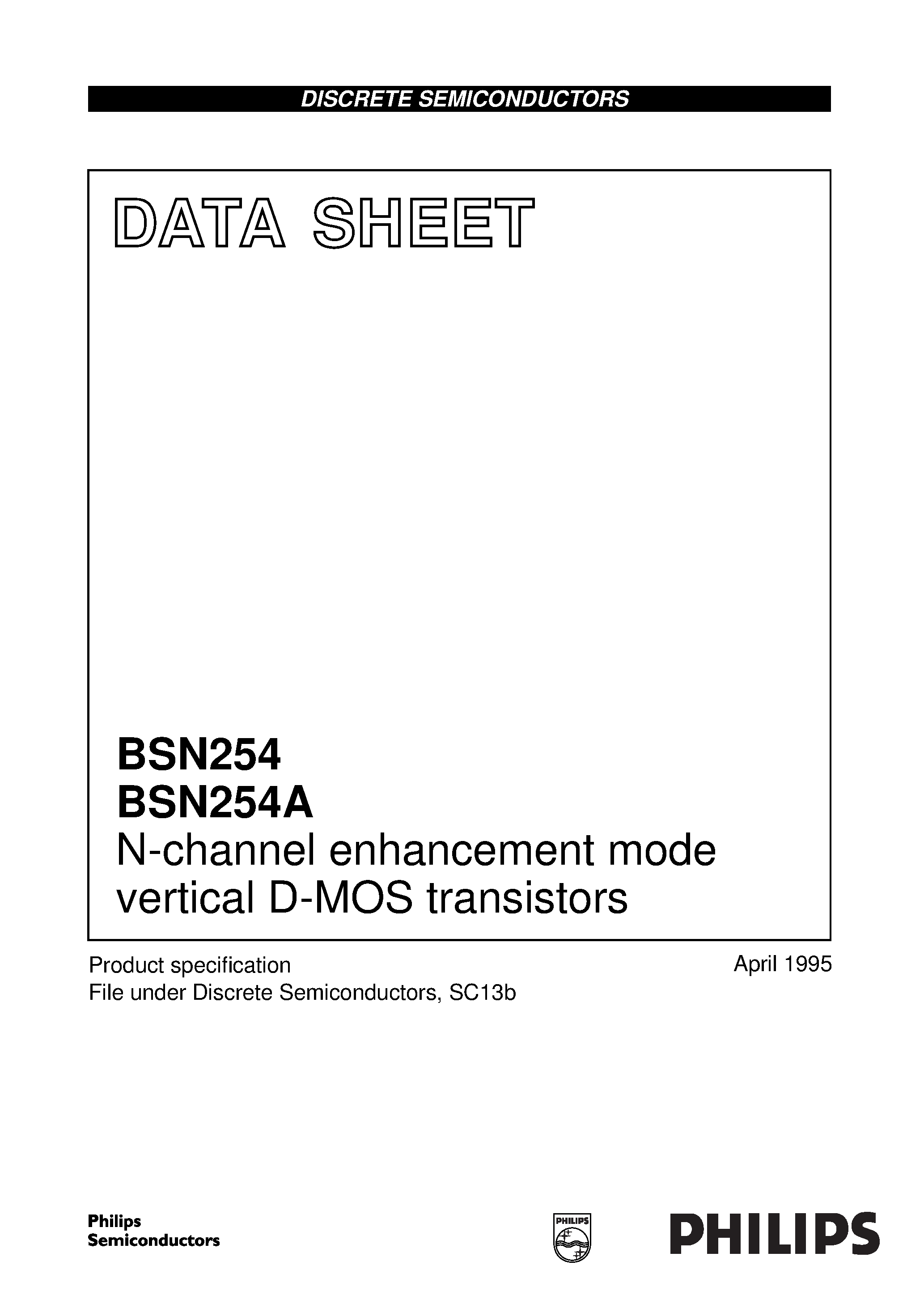 Даташит BSN254 - N-channel enhancement mode vertical D-MOS transistors страница 1