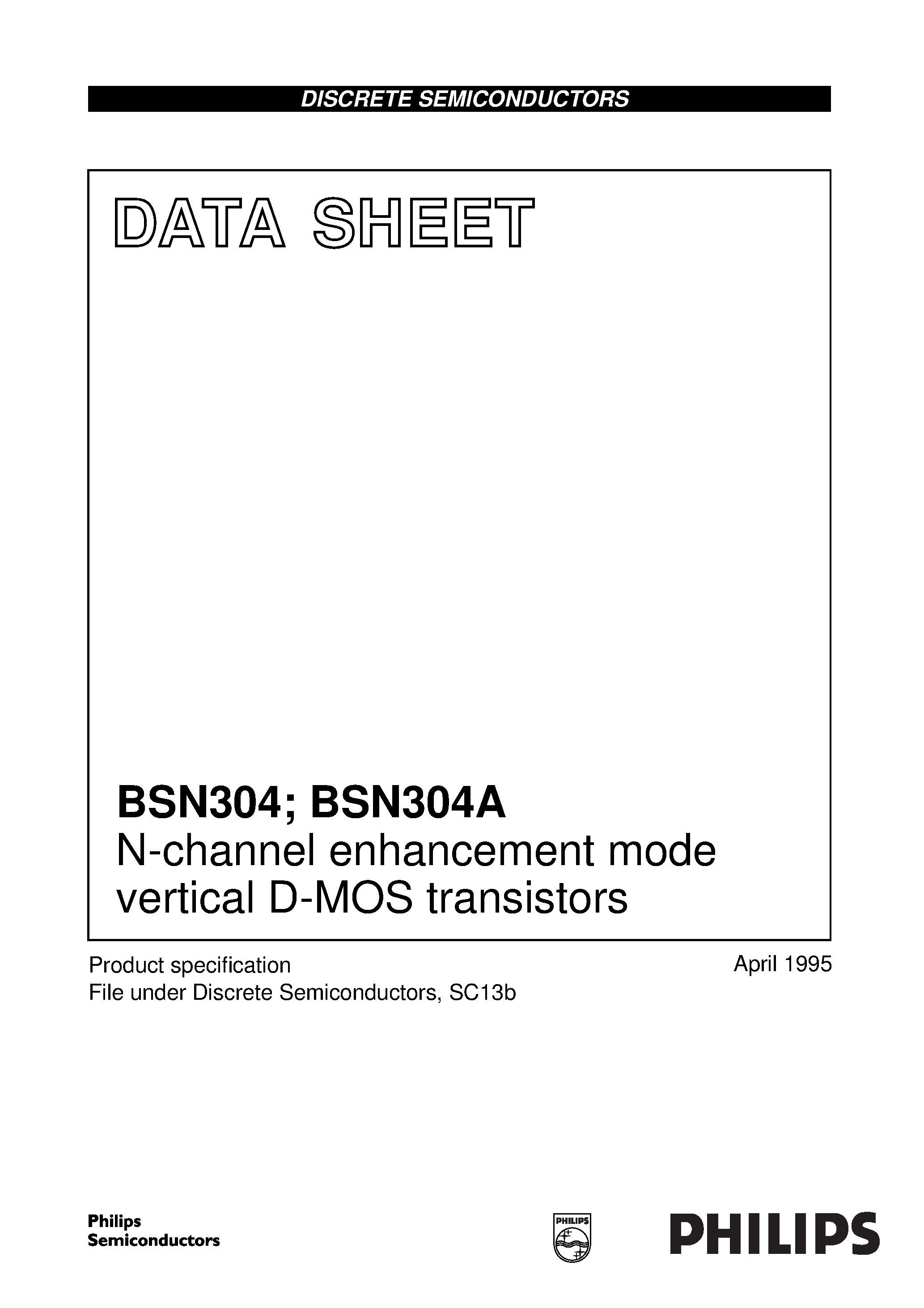 Даташит BSN304 - N-channel enhancement mode vertical D-MOS transistors страница 1