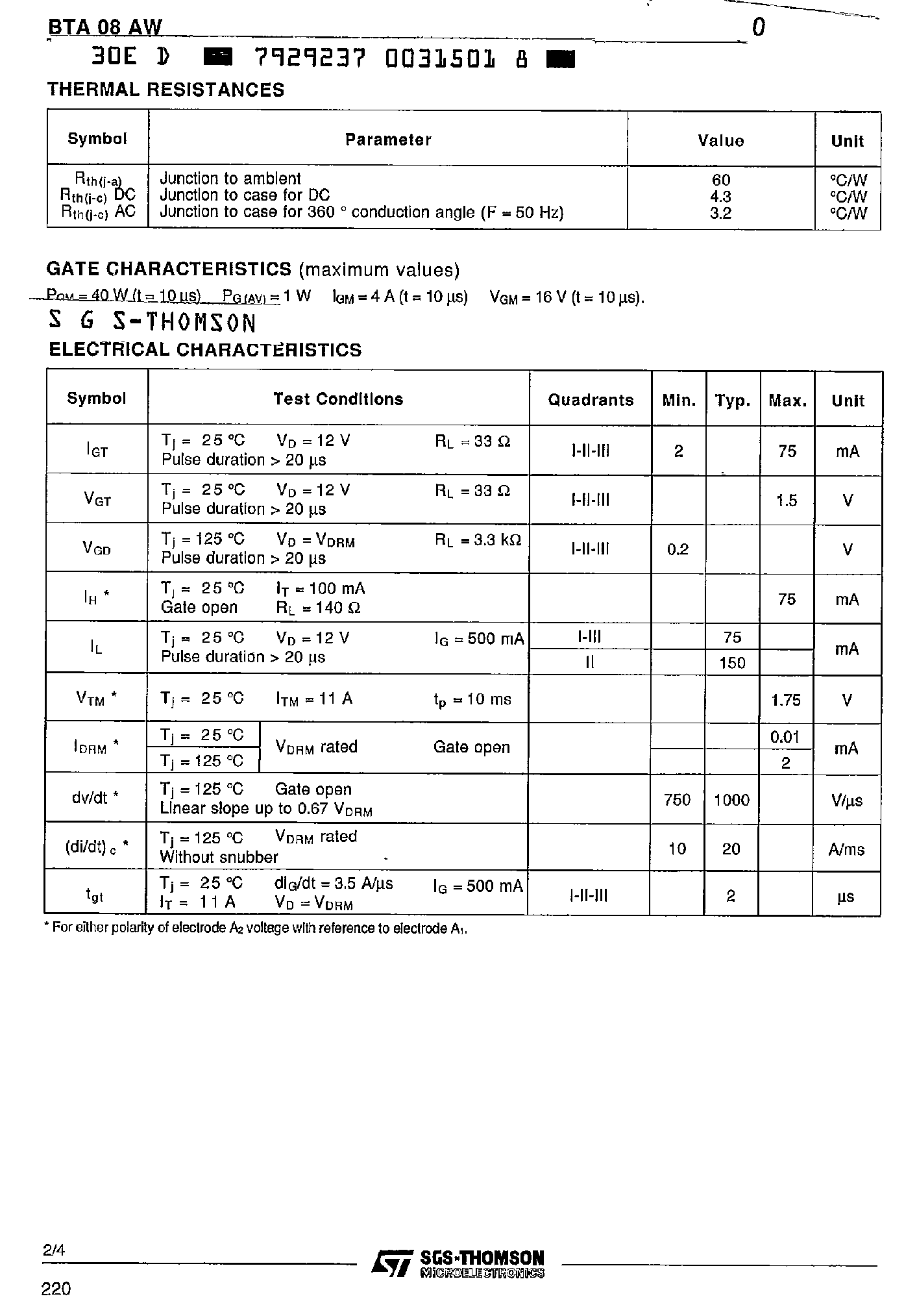 Datasheet BTA08-200AW - SNUBBERLESS TRIACS page 2