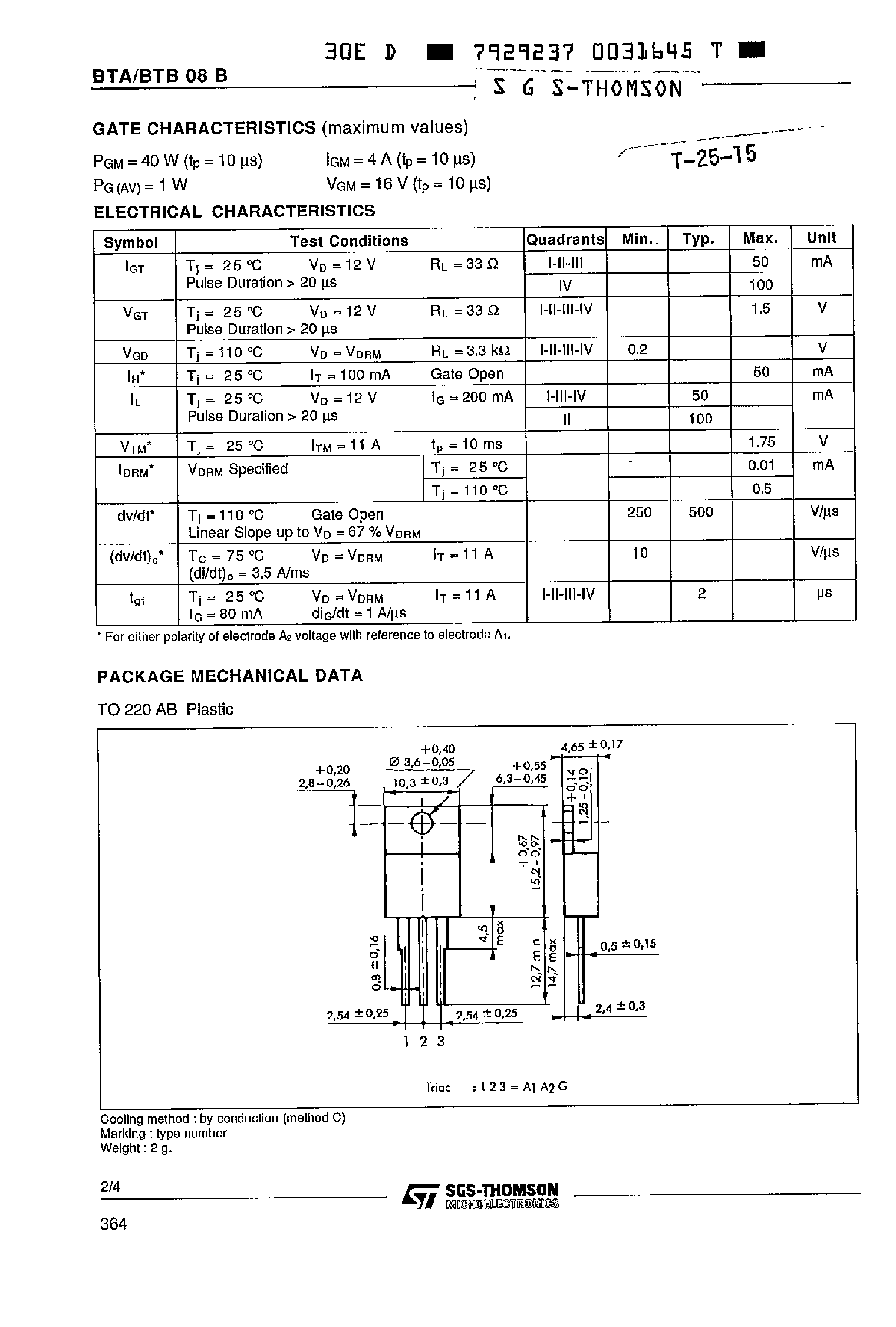 Datasheet BTA08-200B - TRIACS page 2