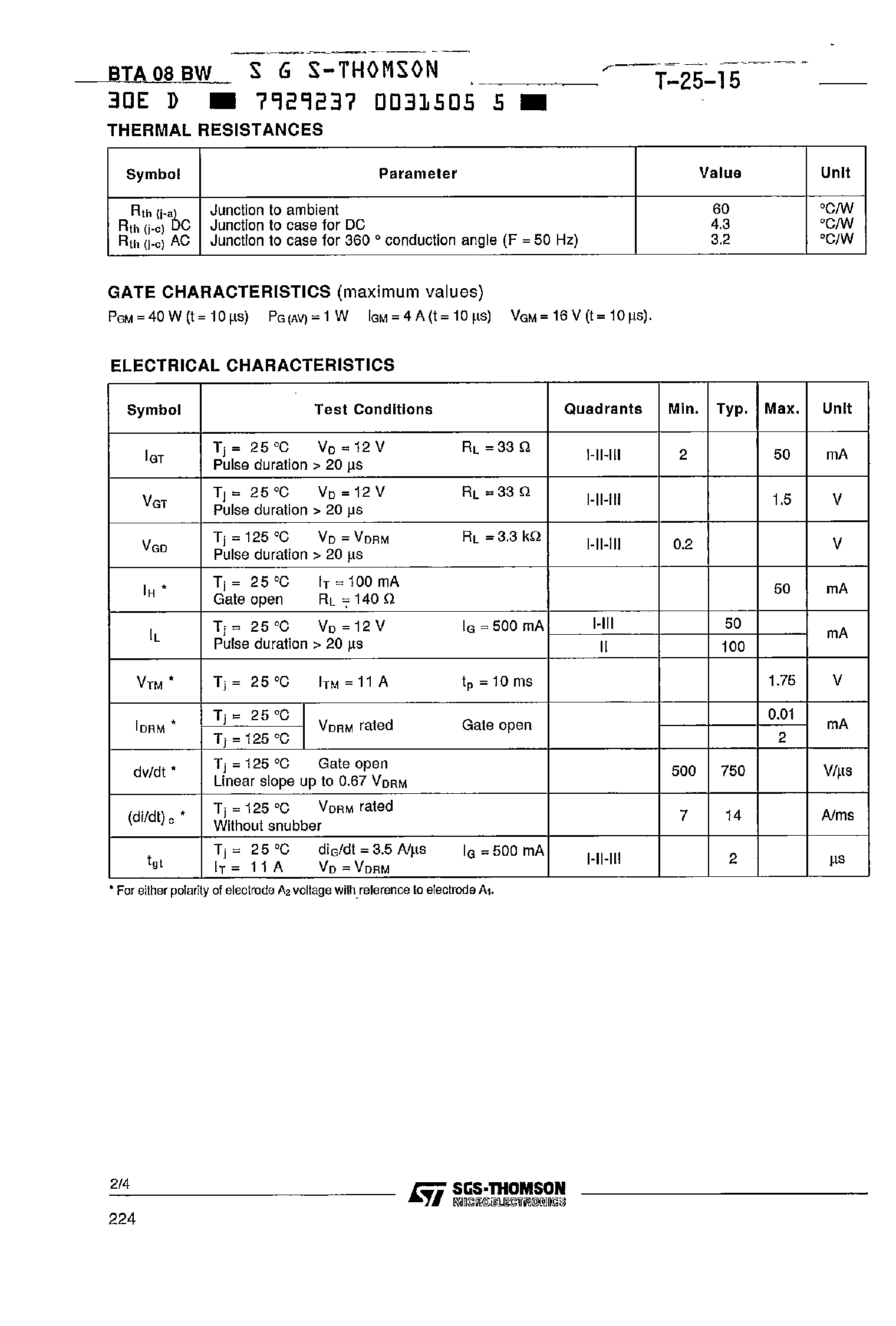 Datasheet BTA08-200BW - SNUBBERLESS TRIACS page 2