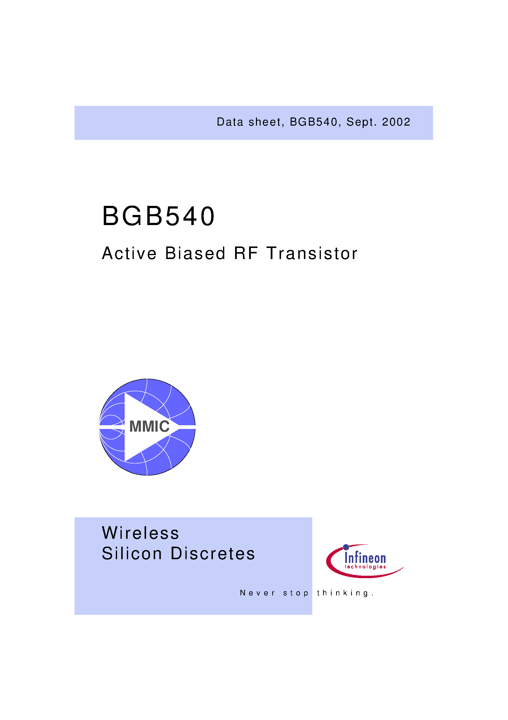 Даташит BGB540 - A 35 dB Gain-Sloped LNB I.F. Amplifier for Direct Broadcast Satellite Television Applications using the BGA430 & BGB540 Silicon MMICs страница 1