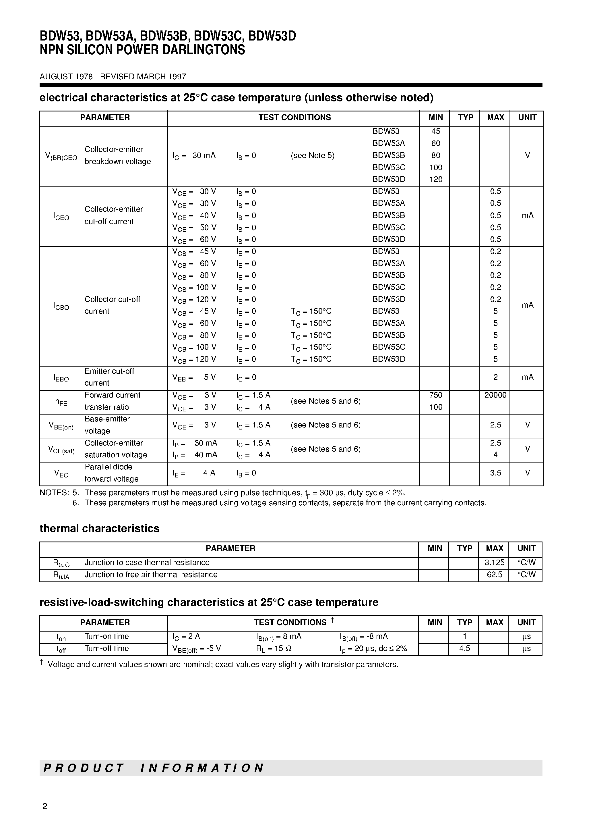 Datasheet BDW53A - NPN SILICON POWER DARLINGTONS page 2