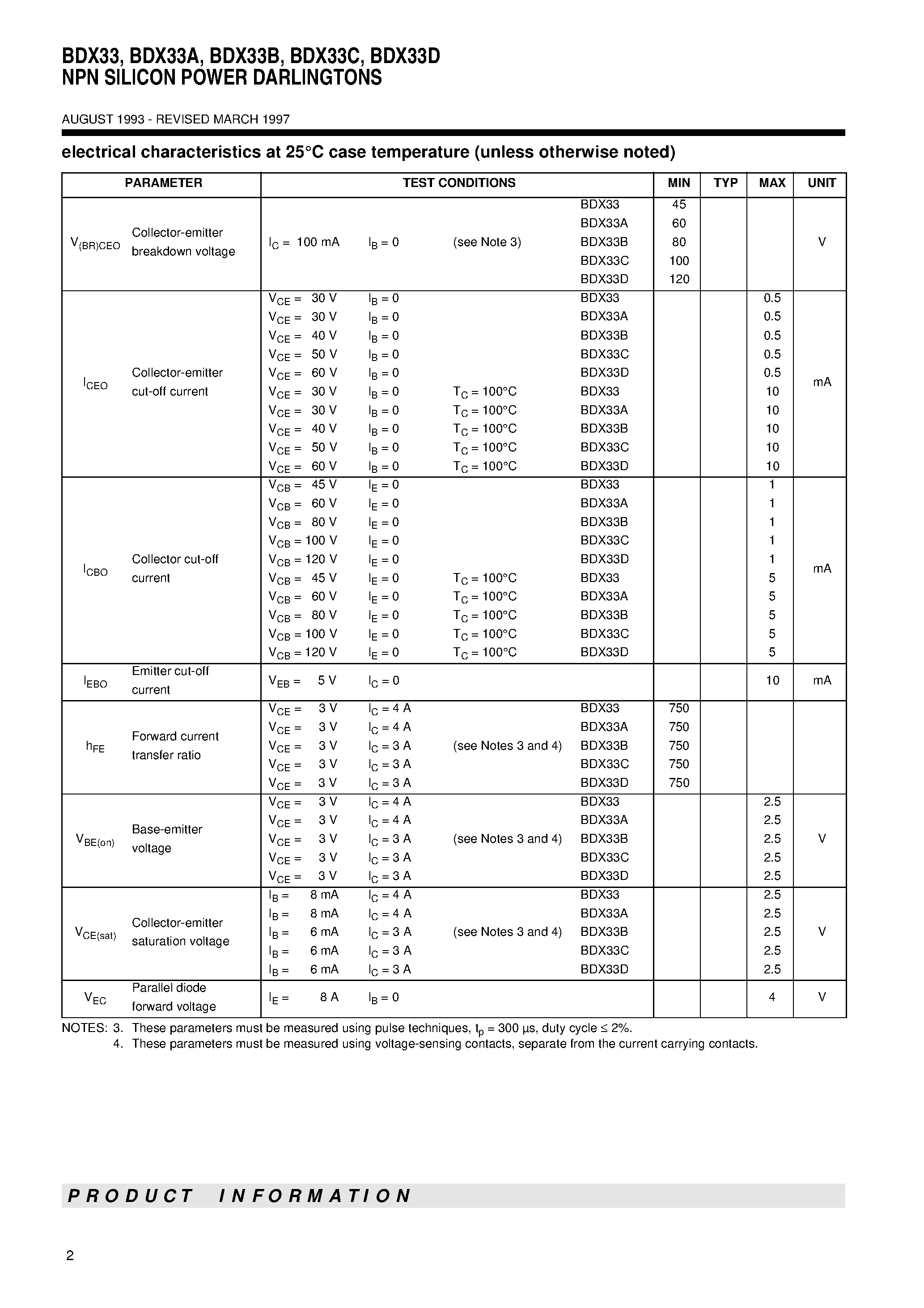 Datasheet BDX33B - NPN SILICON POWER DARLINGTONS page 2