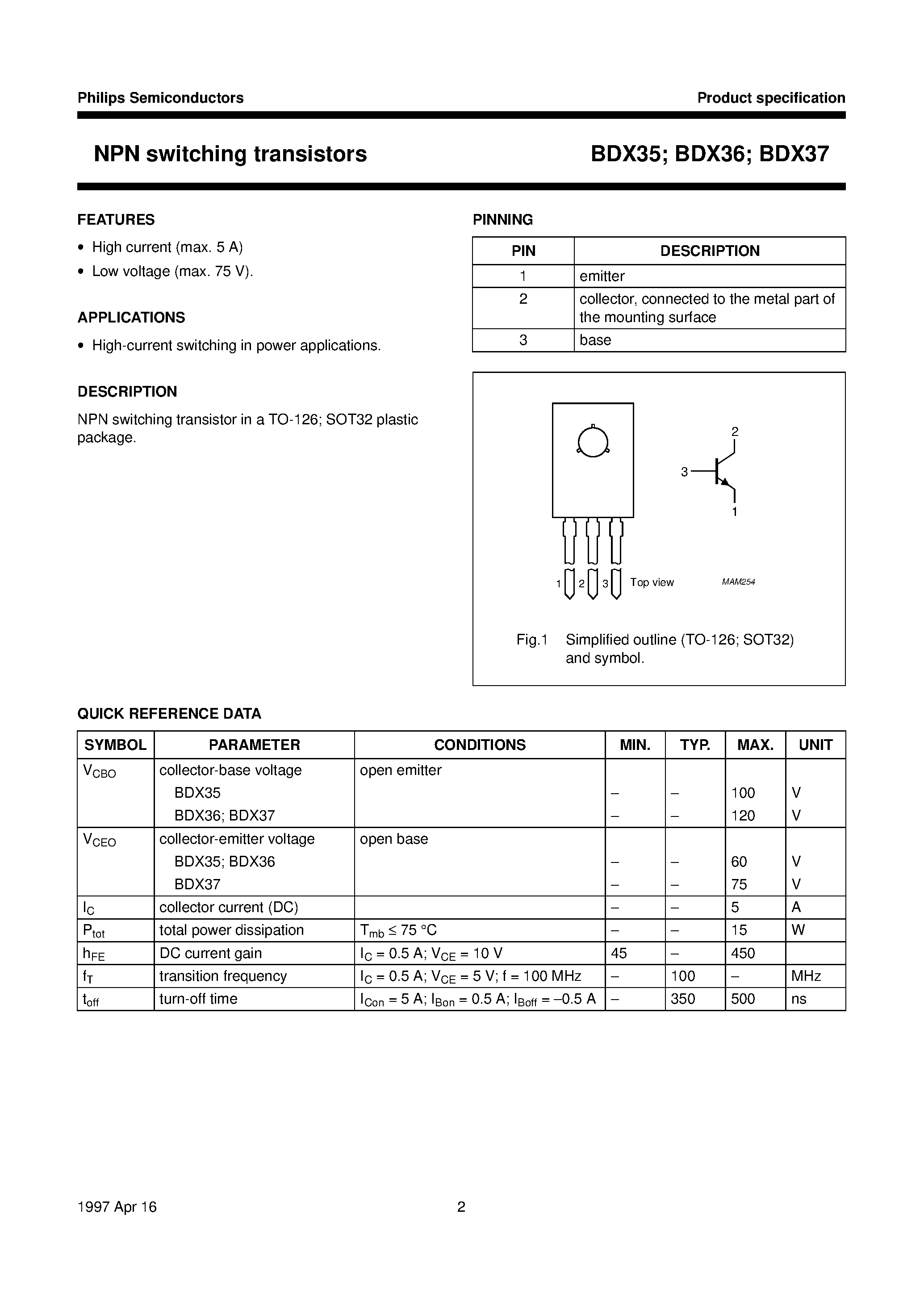 Даташит BDX35 - NPN switching transistors страница 2