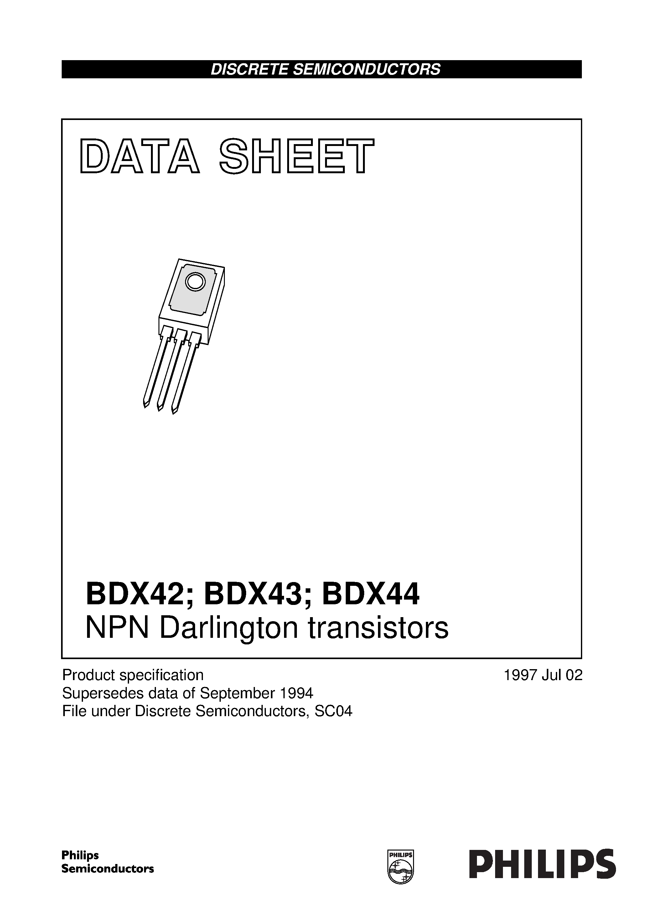 Даташит BDX42 - NPN Darlington transistors страница 1