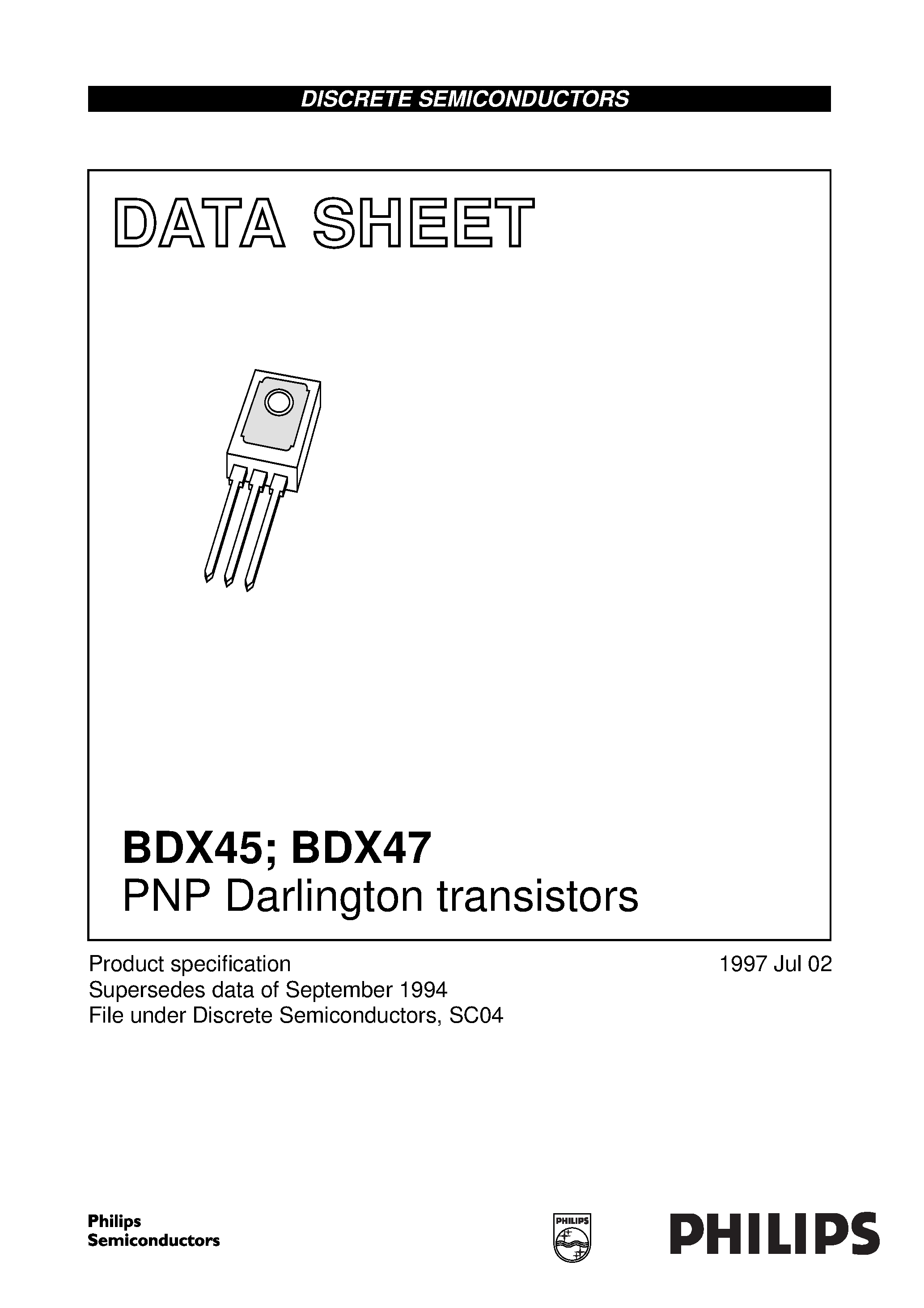 Даташит BDX45 - PNP Darlington transistors страница 1