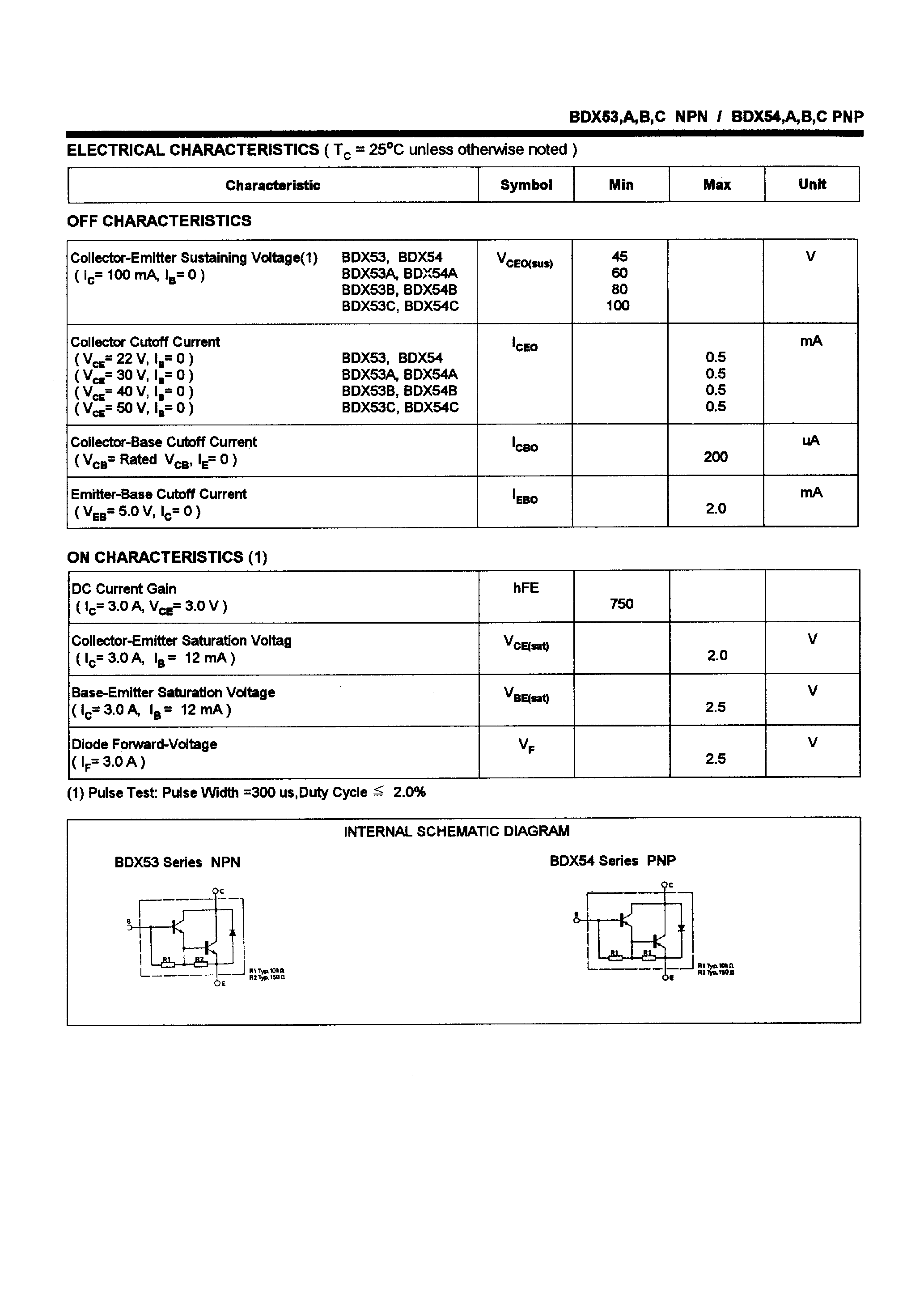 Даташит BDX53 - POWER TRANSISTORS(8A./45-100V/60W) страница 2