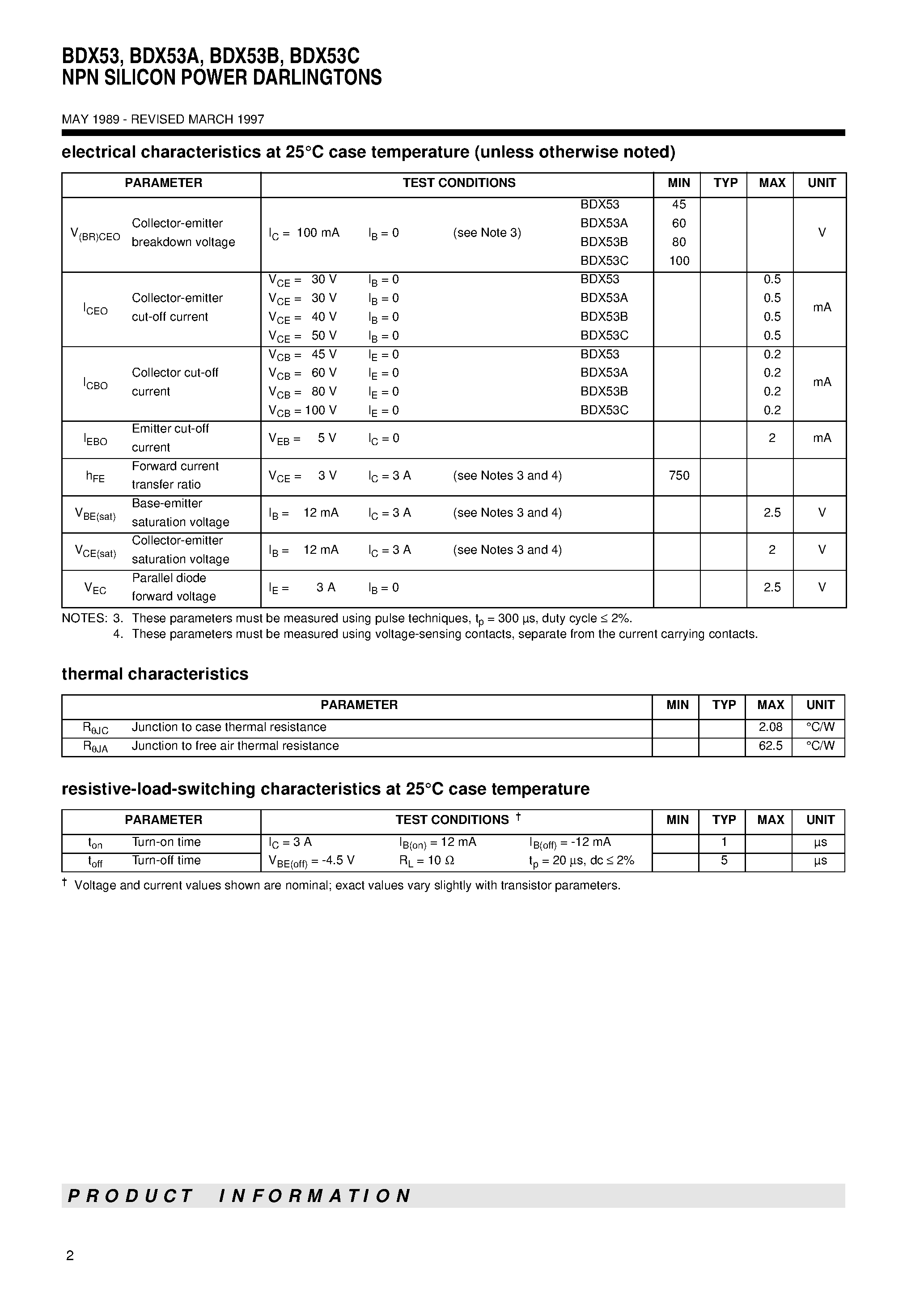 Даташит BDX53 - NPN SILICON POWER DARLINGTONS страница 2