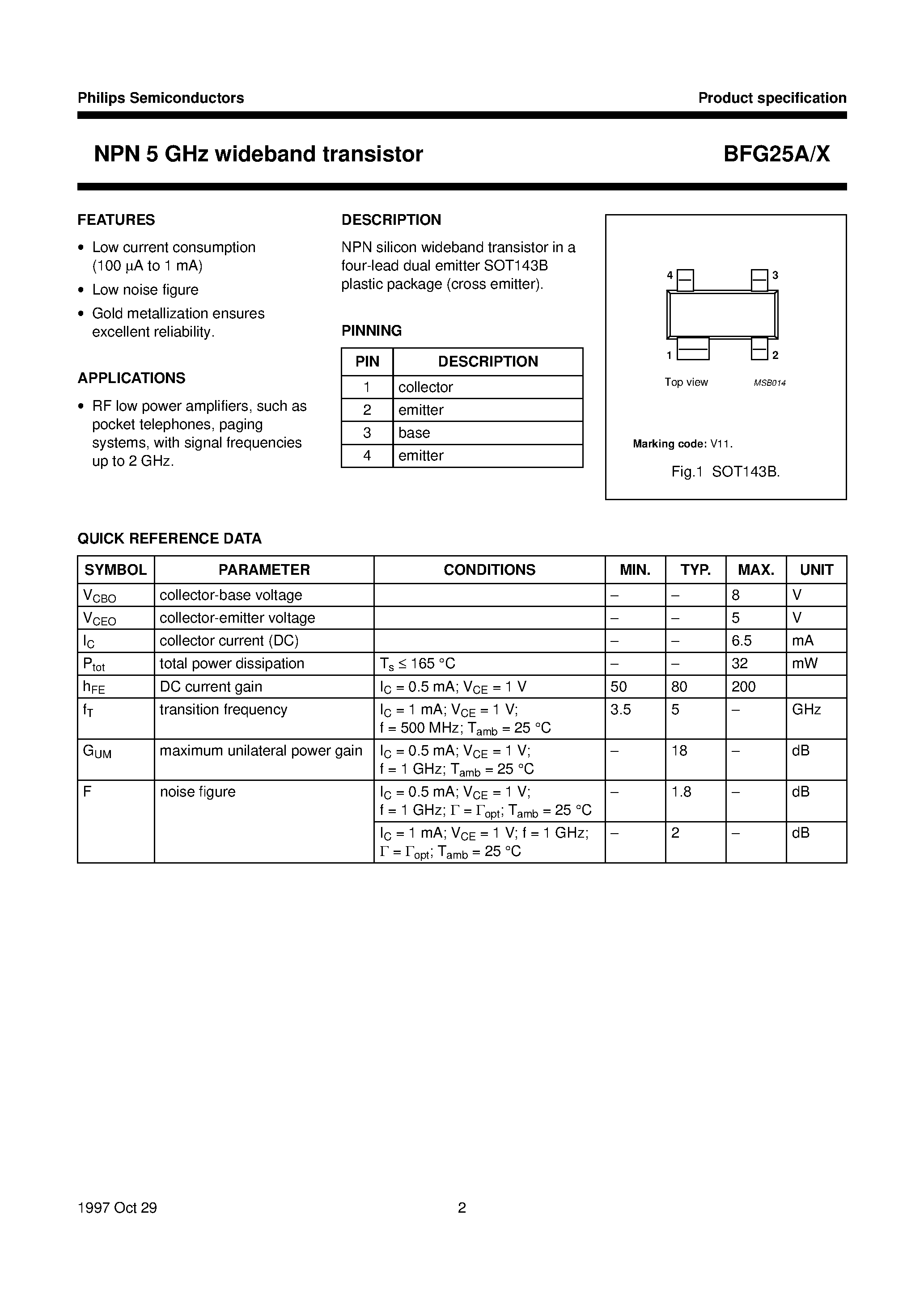 Datasheet BFG25A/X - NPN 5 GHz wideband transistor page 2