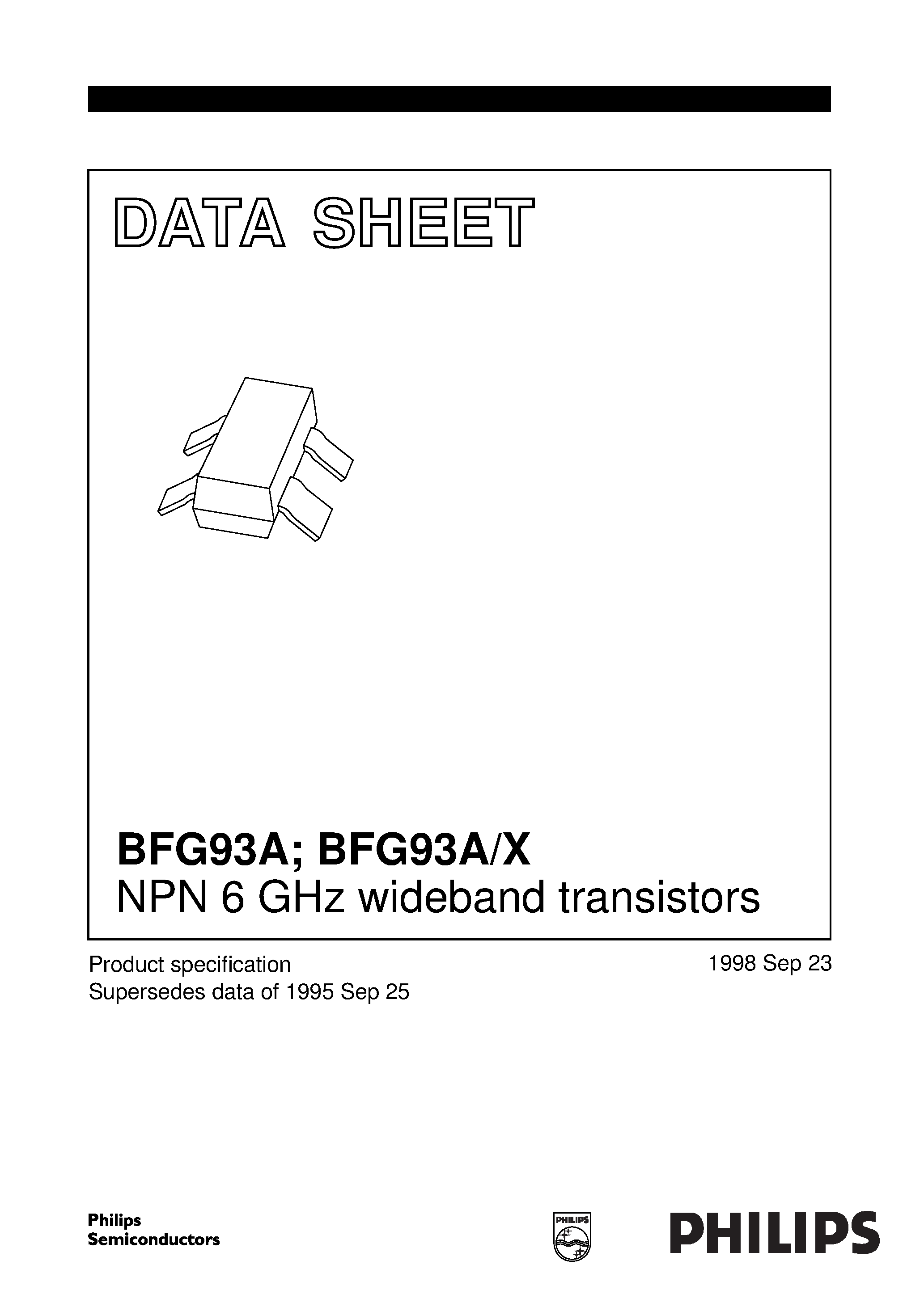 Datasheet BFG93A/X - NPN 6 GHz wideband transistors page 1