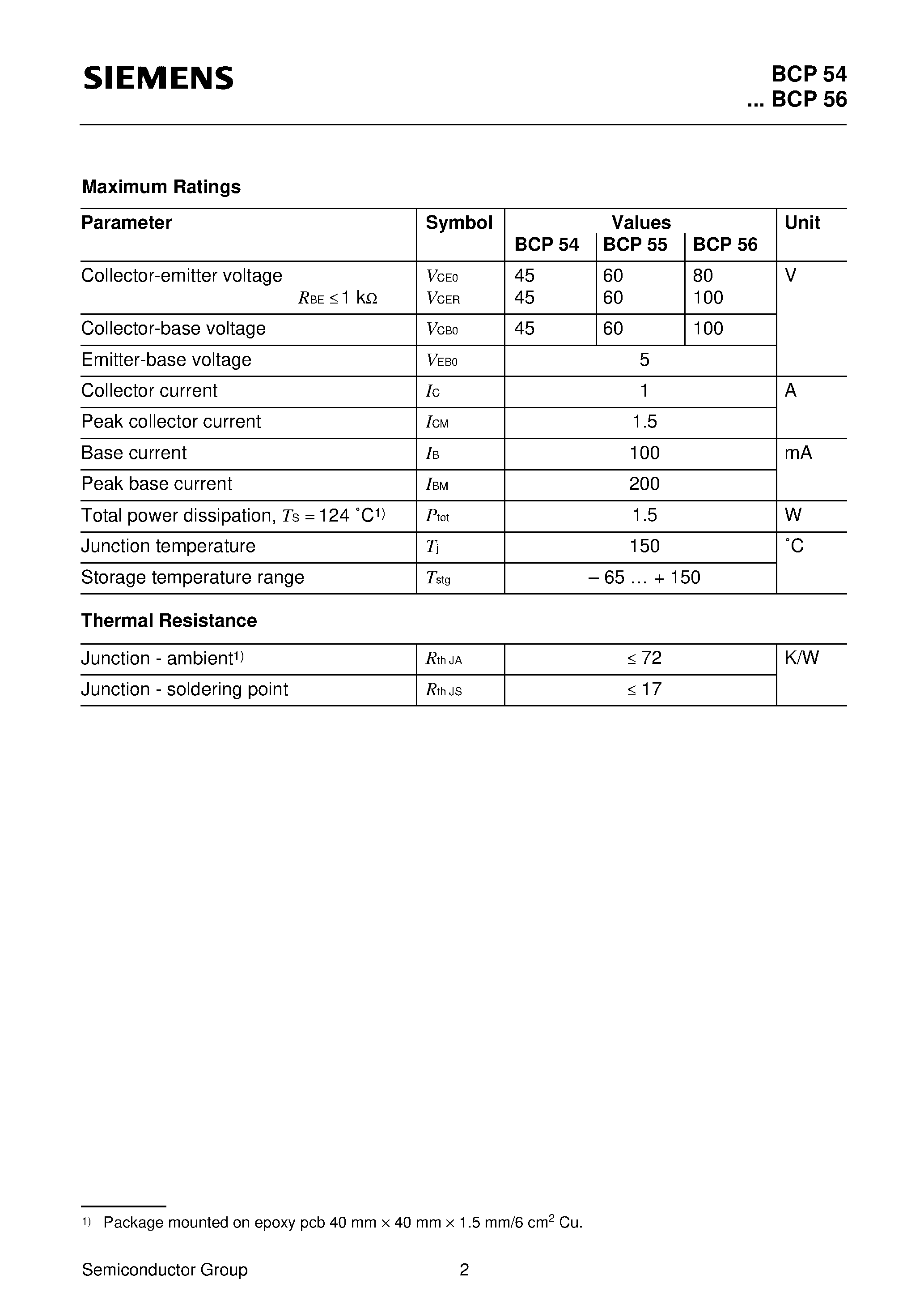 Datasheet BCP54BCP56 - NPN Silicon AF Transistors (For AF driver and output stages High collector current) page 2