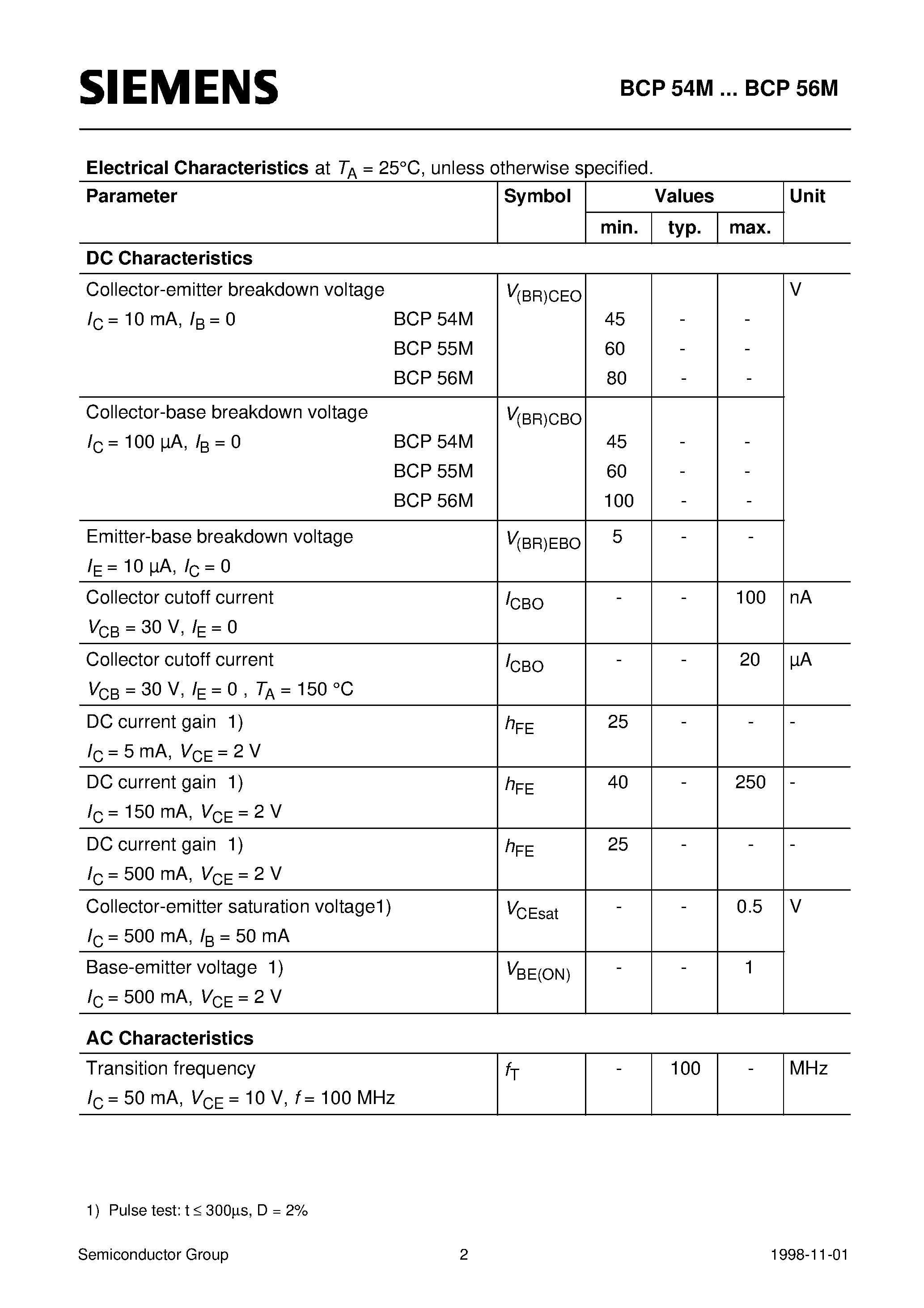 Datasheet BCP55M - NPN Silicon AF Transistors (For AF driver and output stages High collector current) page 2