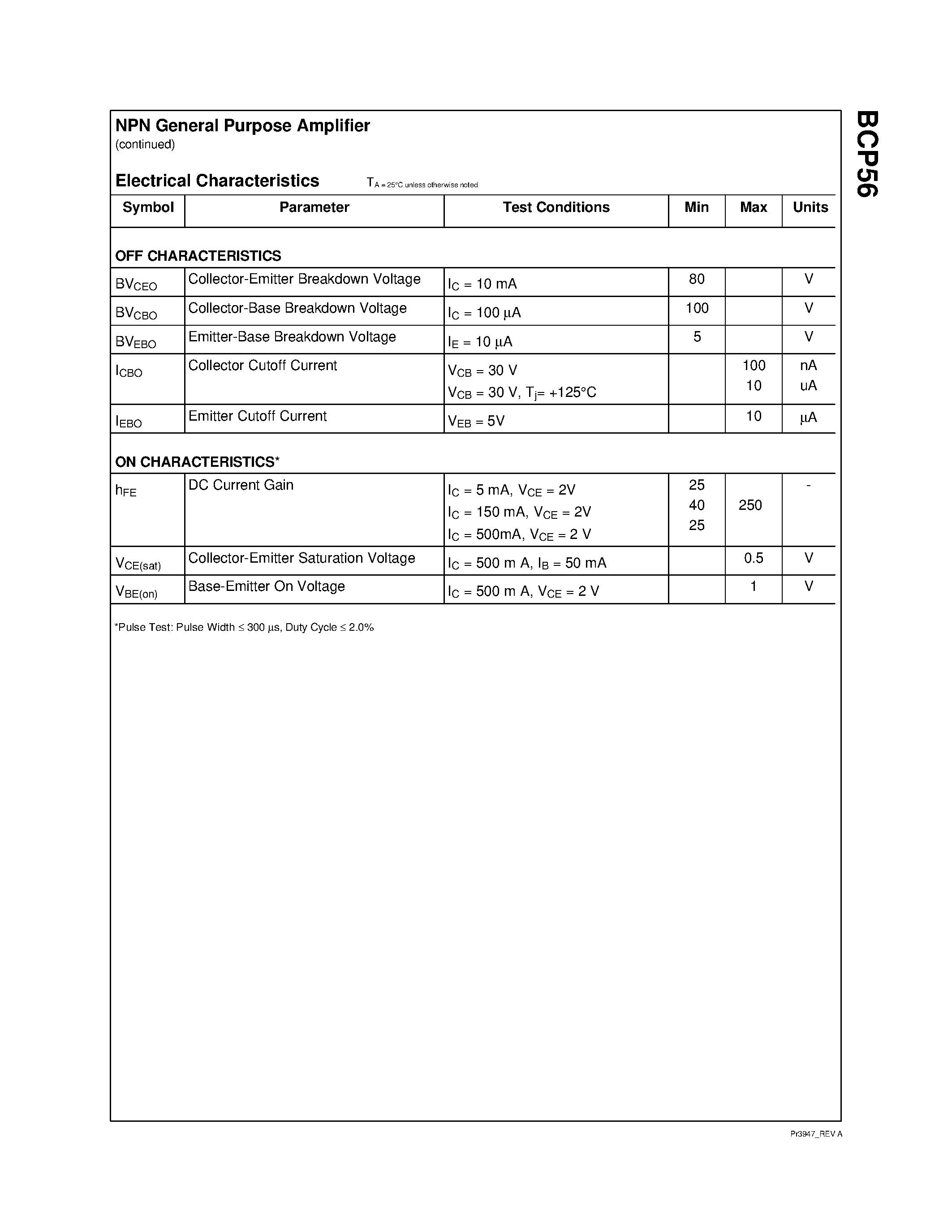 Datasheet BCP56 - NPN General Purpose Amplifier page 2