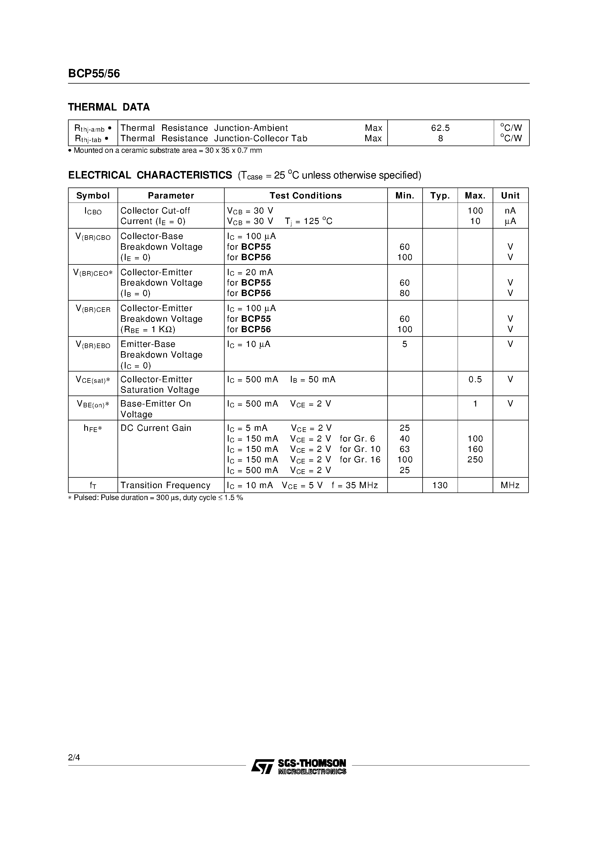 Datasheet BCP56 - MEDIUM POWER AMPLIFIER page 2