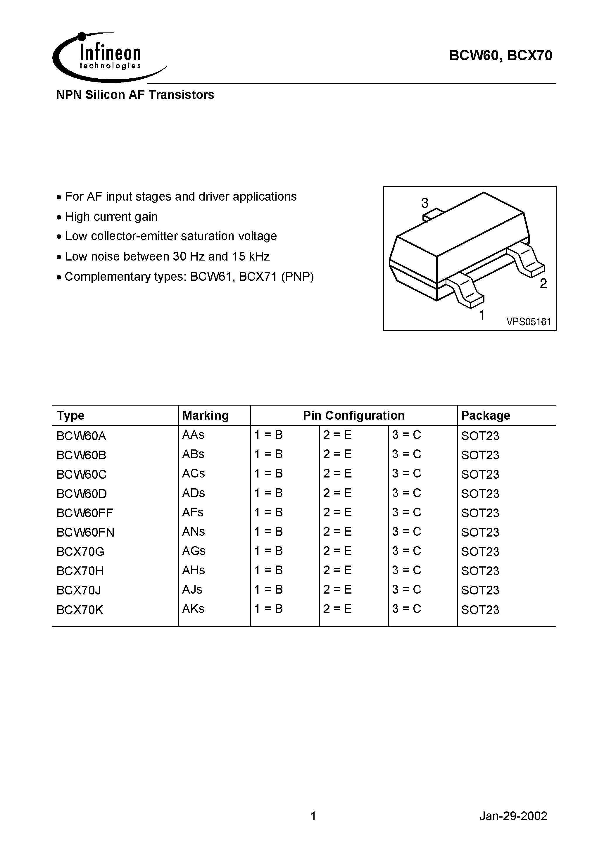 Datasheet BCW60A - NPN Silicon AF Transistors page 1