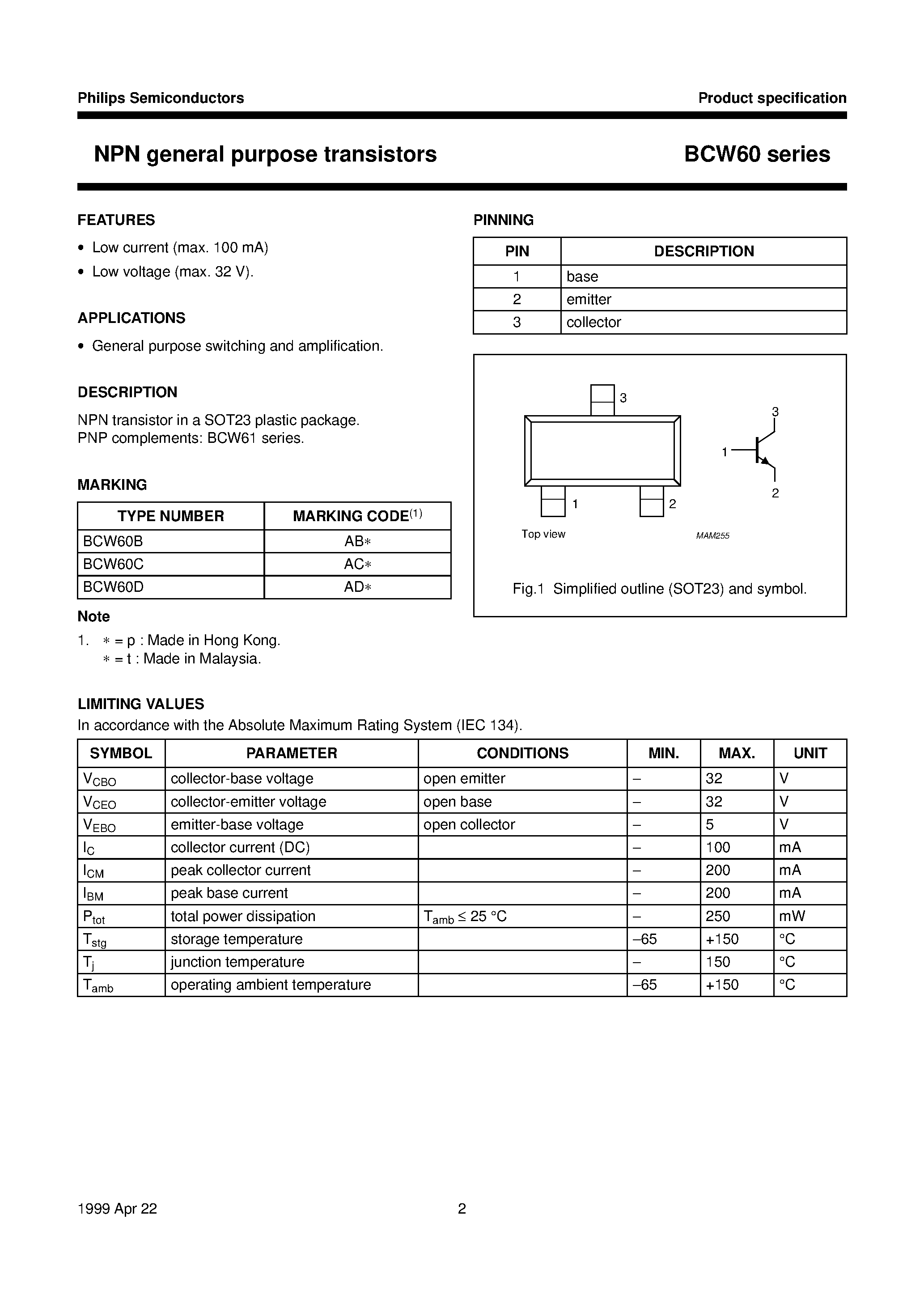 Datasheet BCW60B - NPN general purpose transistors page 2