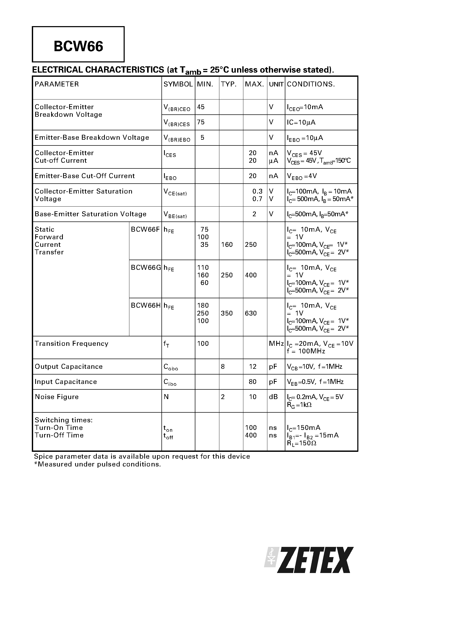 Datasheet BCW66GR - NPN SILICON PLANAR MEDIUM POWER TRANSISTOR page 2