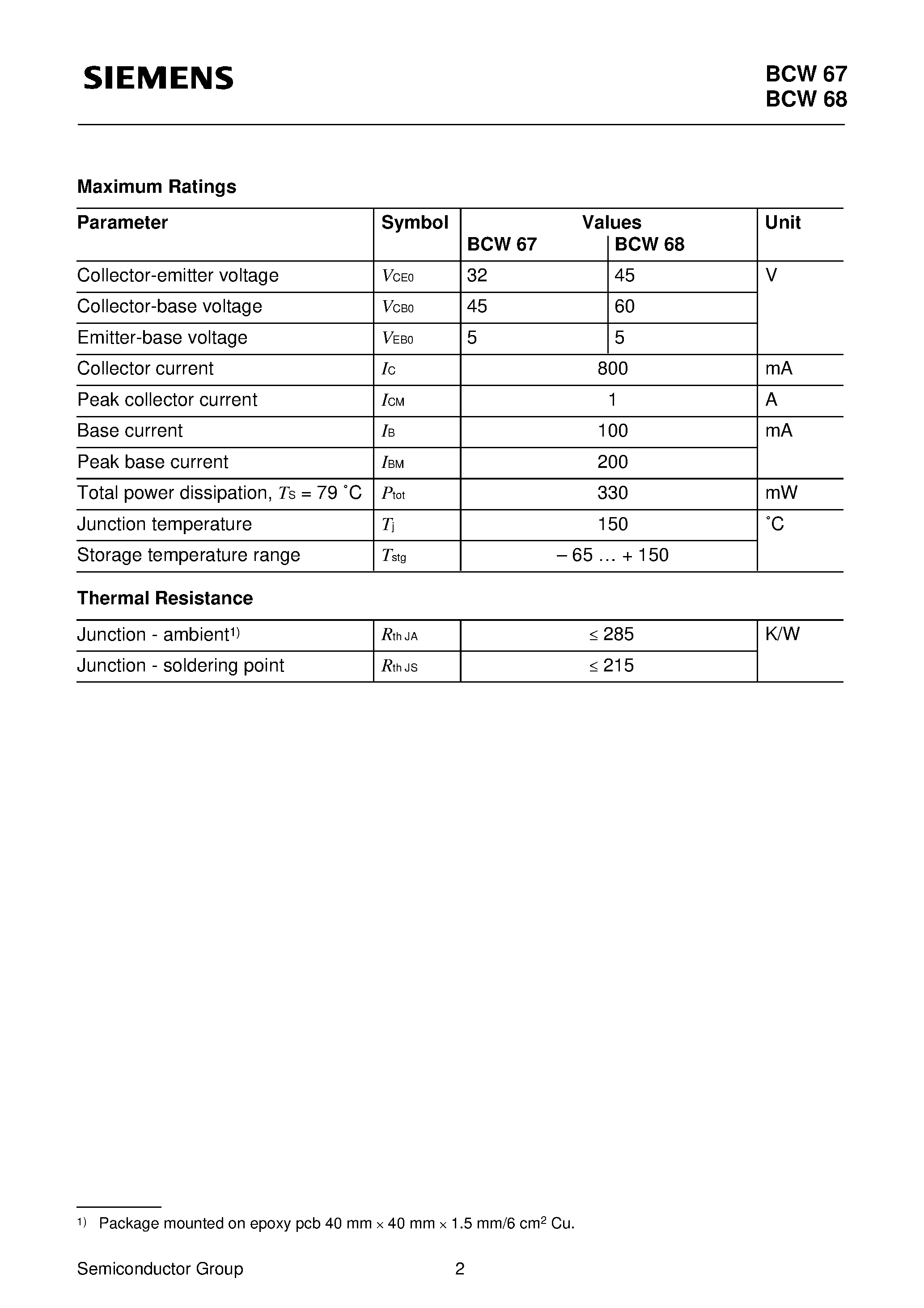 Datasheet BCW67A - PNP Silicon AF Transistors (For general AF applications High current gain) page 2