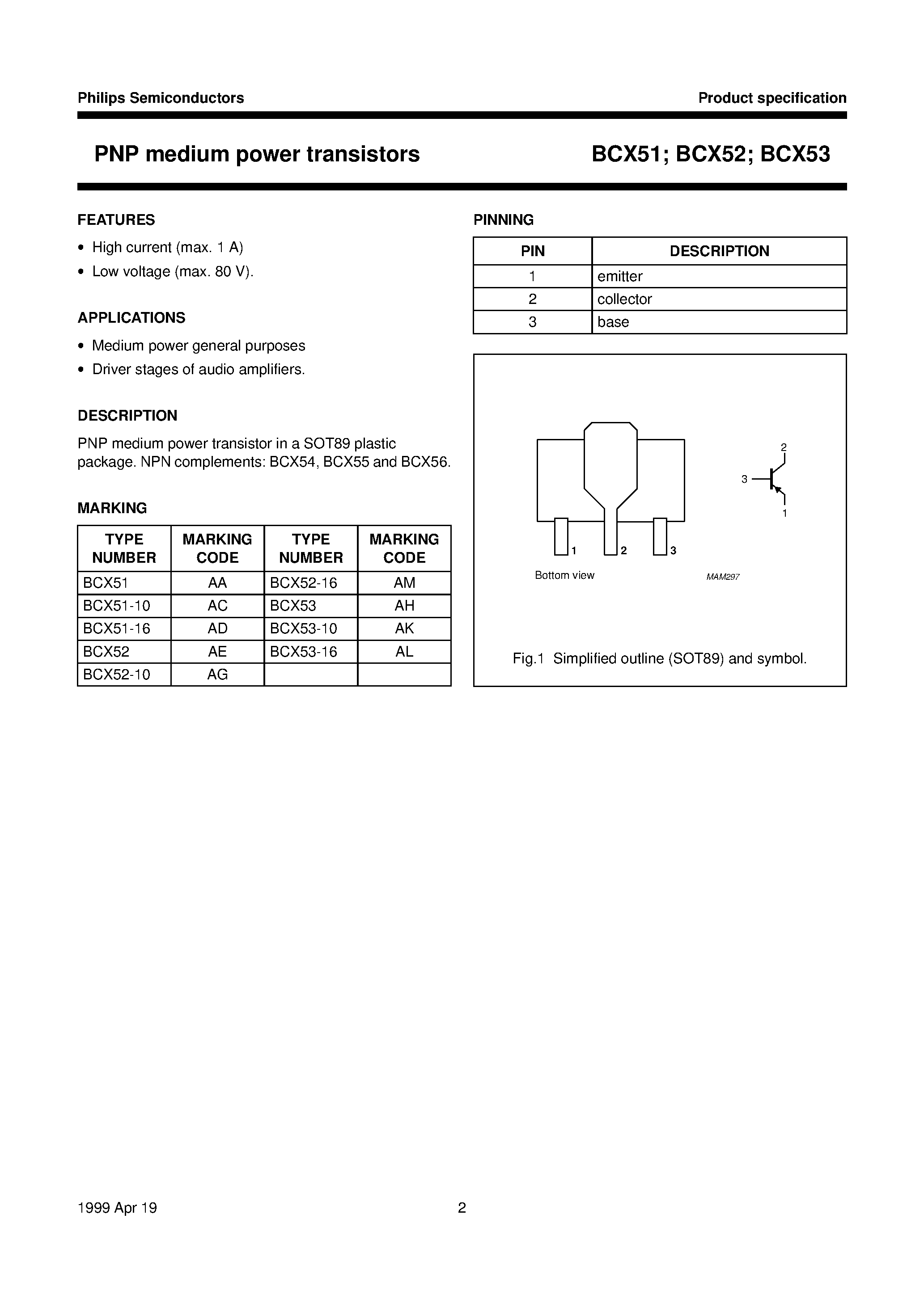 Даташит BCX52-16 - PNP medium power transistors страница 2