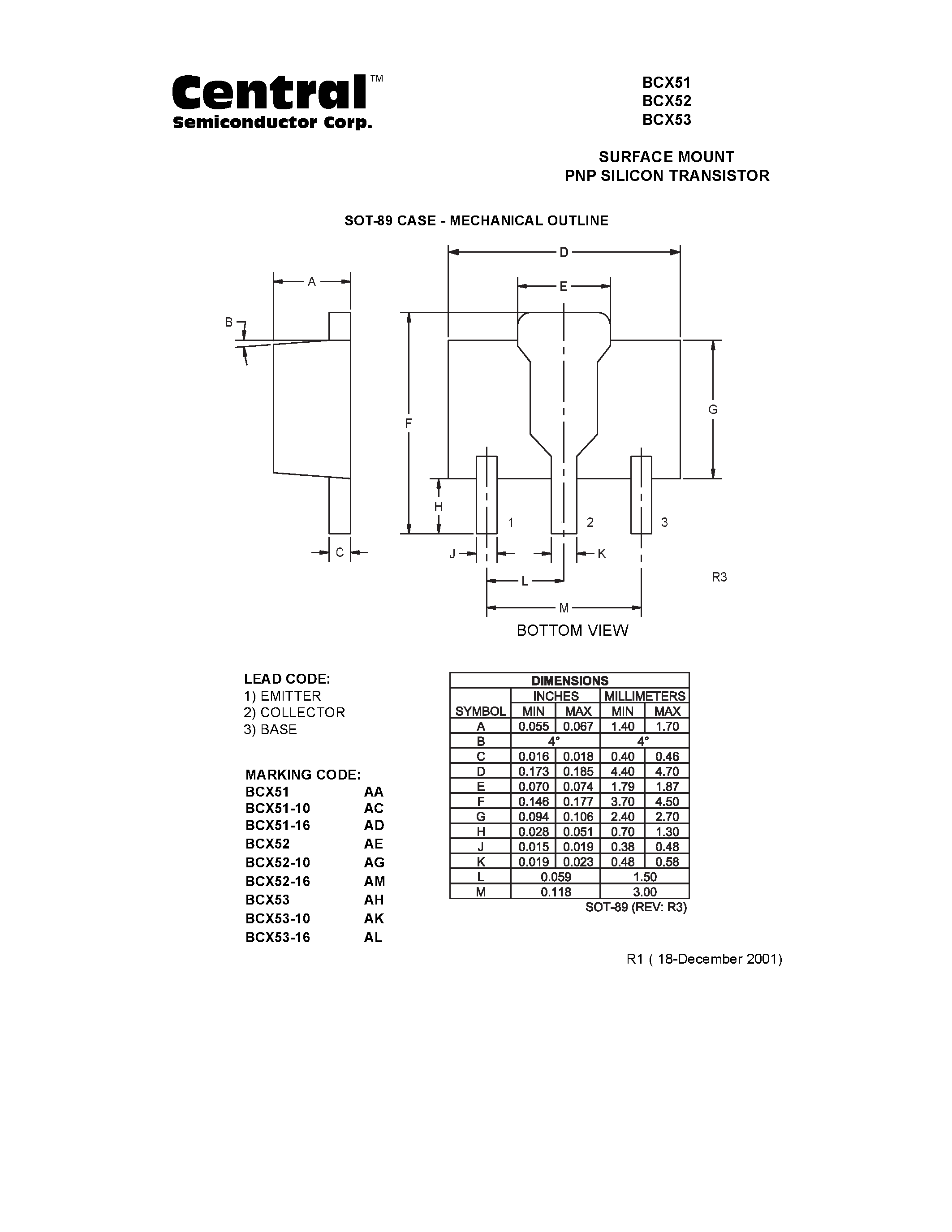 Даташит BCX53 - SURFACE MOUNT PNP SILICON TRANSISTOR страница 2