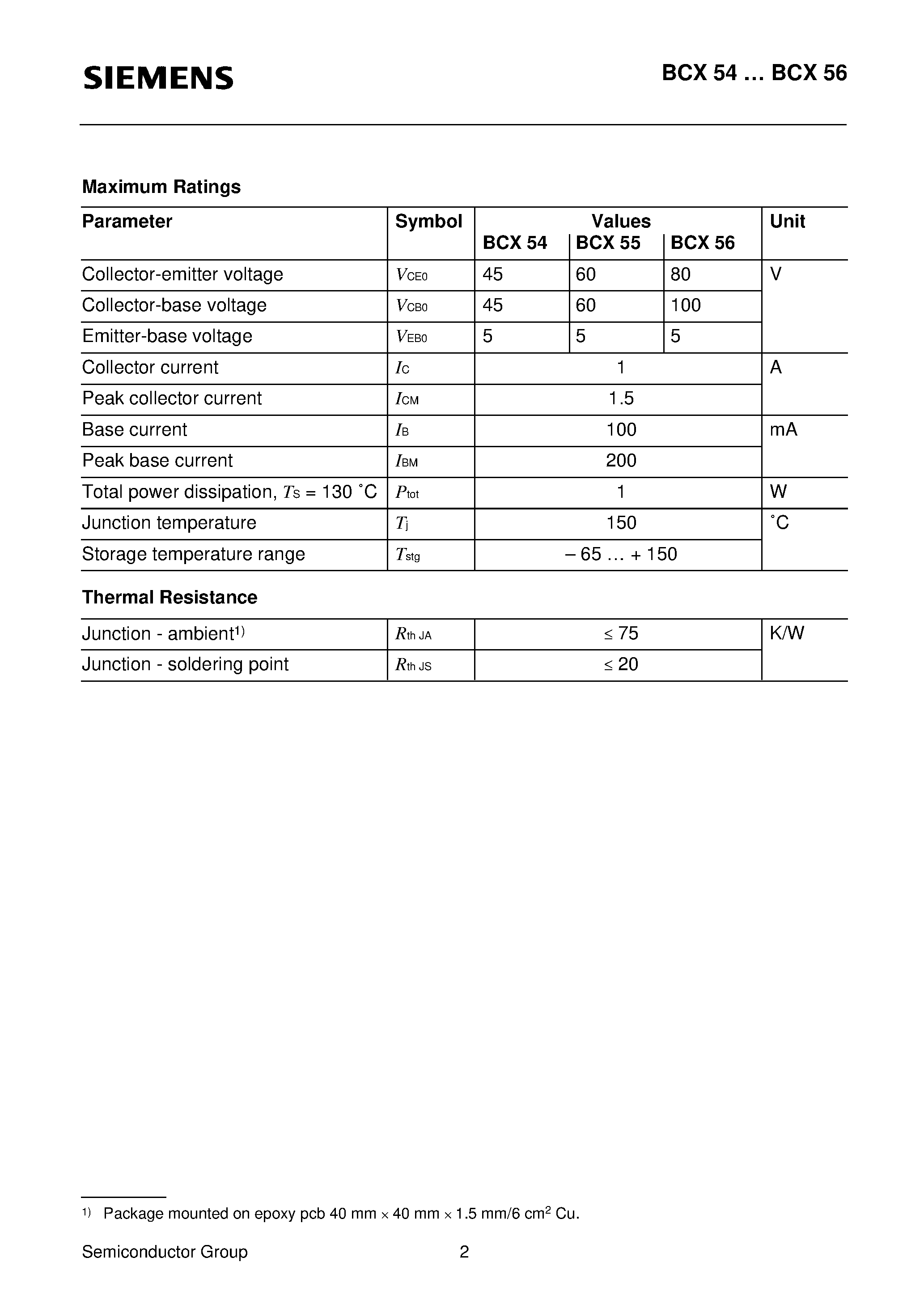 Даташит BCX54BCX56 - NPN Silicon AF Transistors (For AF driver and output stages High collector current) страница 2