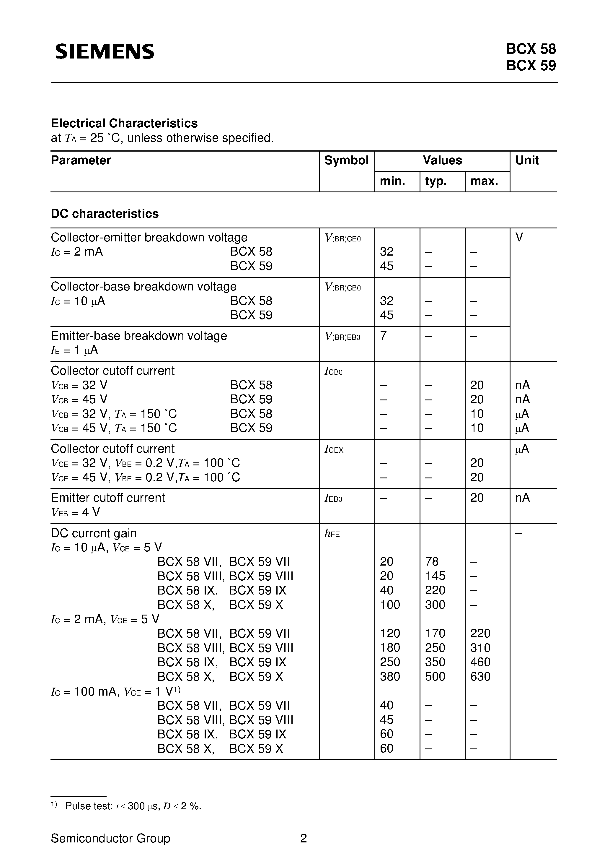 Даташит BCX58 - NPN Silicon AF Transistors (High current gain Low collector-emitter saturation voltage) страница 2