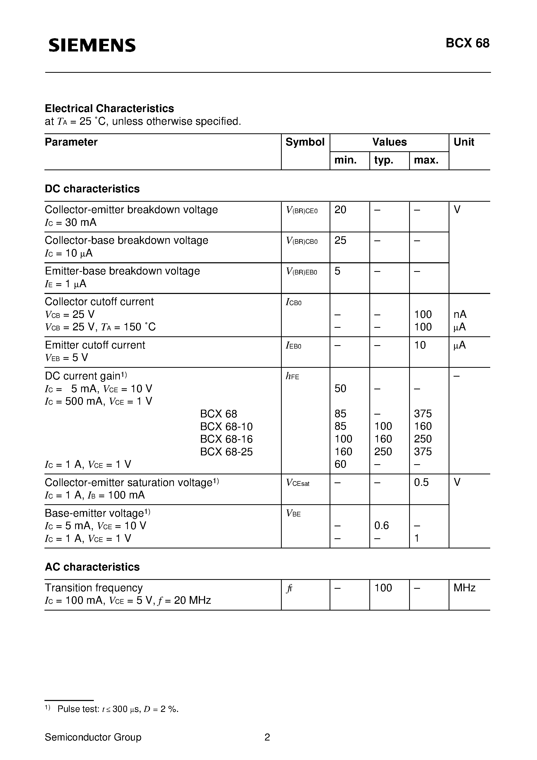 Даташит BCX68 - NPN Silicon AF Transistors (For general AF applications High collector current) страница 2