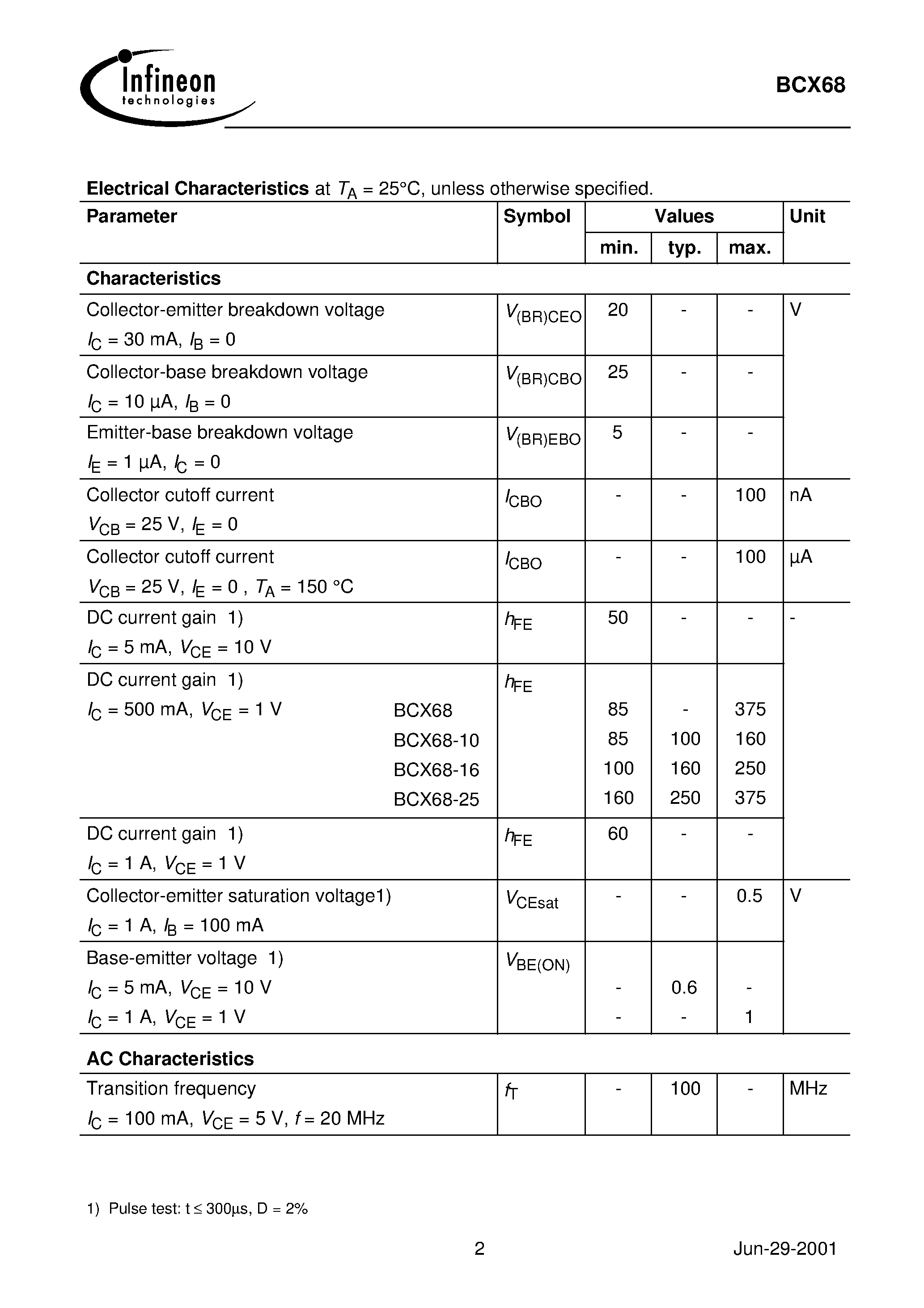 Даташит BCX68 - NPN Silicon AF Transistors страница 2