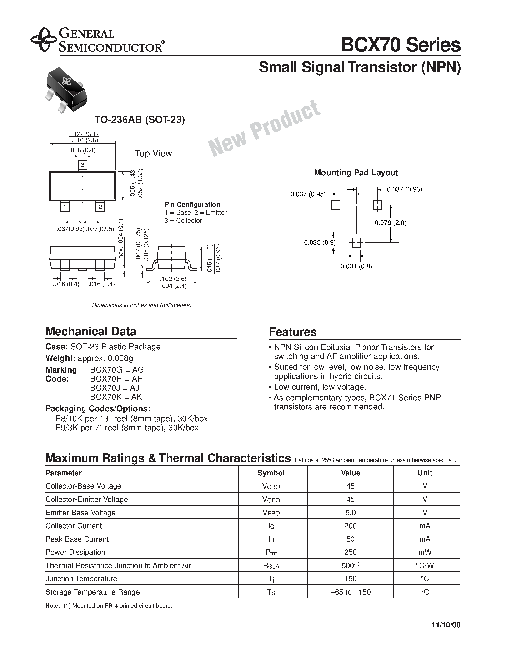 Даташит BCX70 - Small Signal Transistor (NPN) страница 1