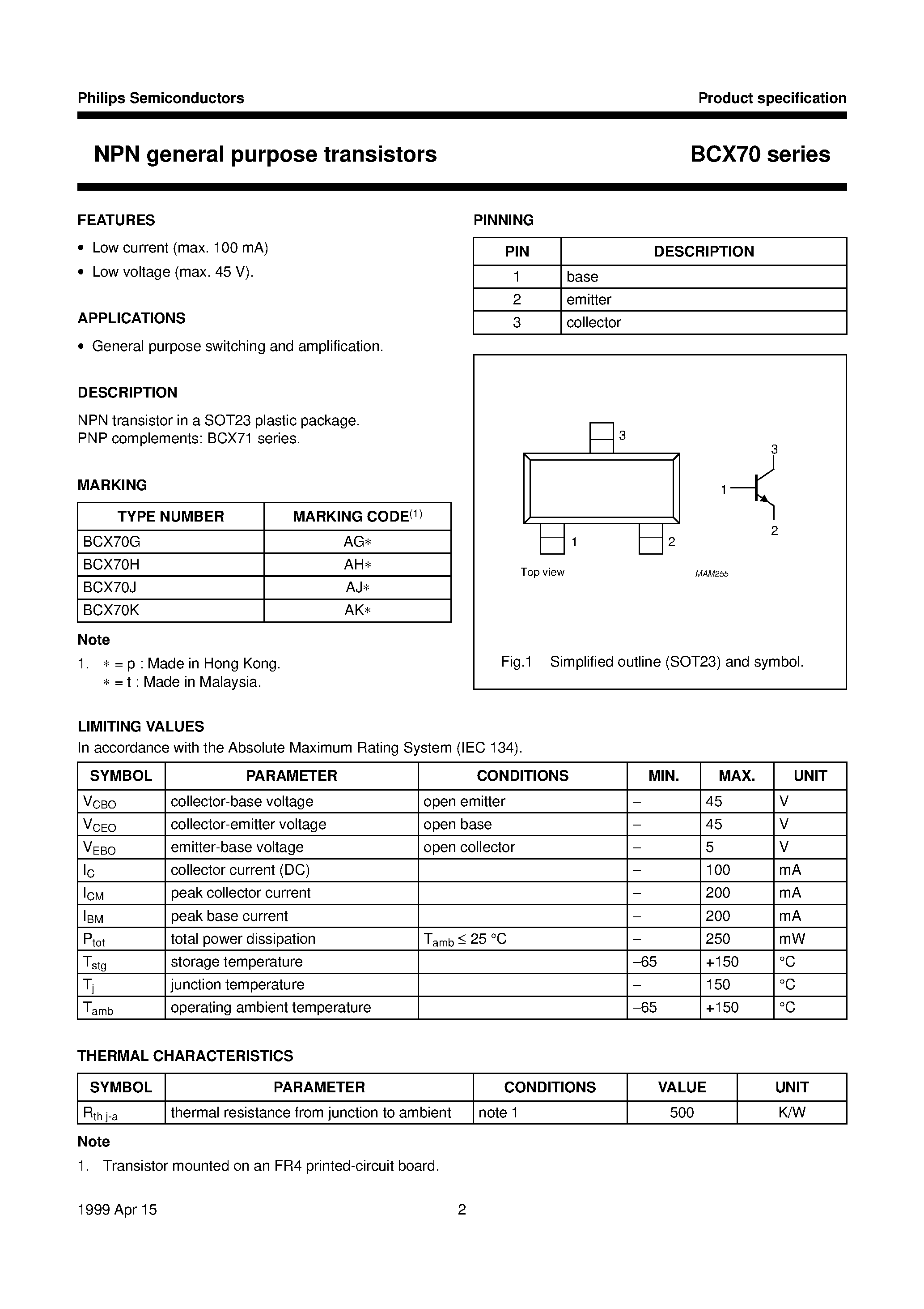 Даташит BCX70G - NPN general purpose transistors страница 2