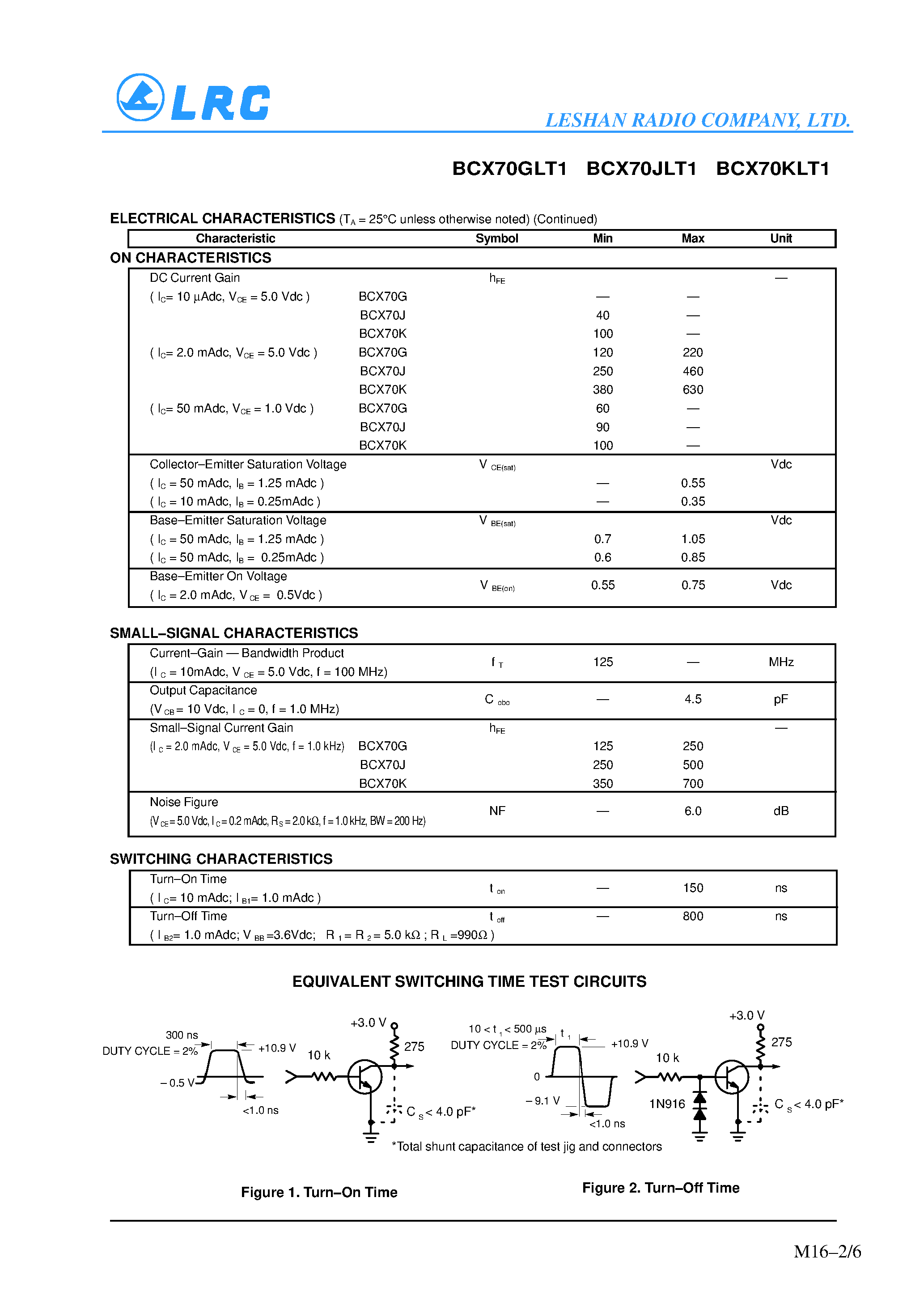 Даташит BCX70GLT1 - General Purpose Transistors(NPN Silicon) страница 2