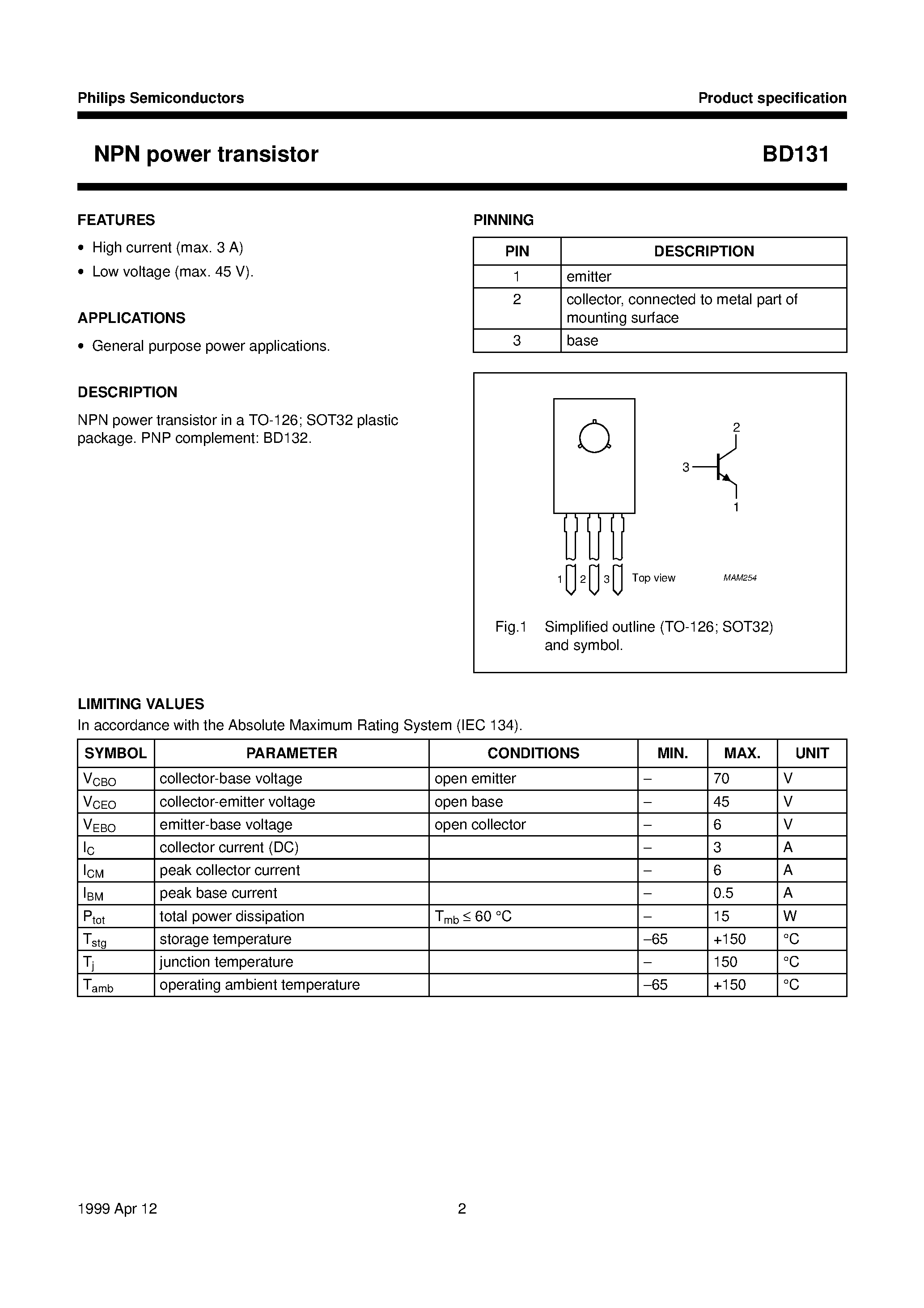 Datasheet BD131 - NPN power transistor page 2