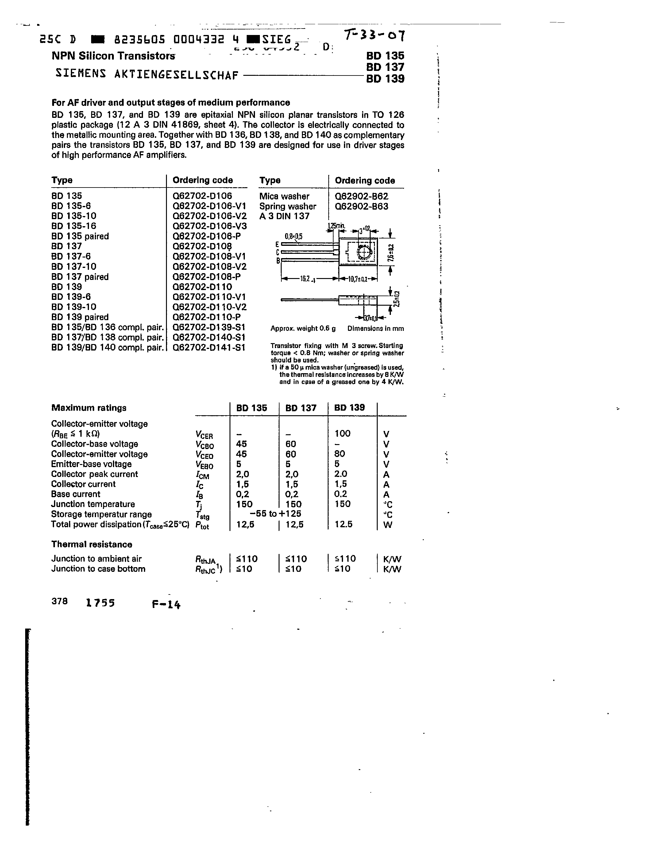 Даташит BD135-6 - NPN SILICON TRANSISTORS страница 1