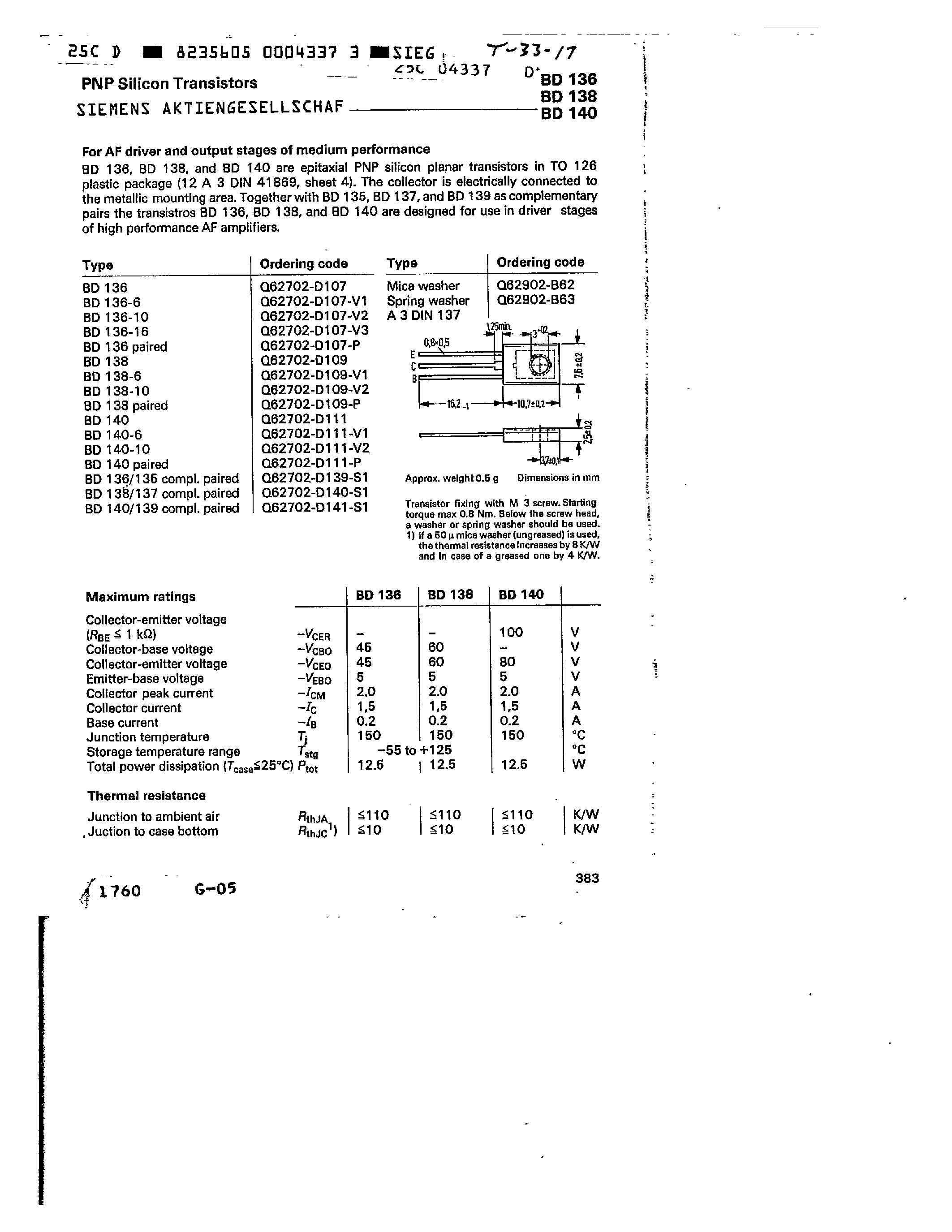 Даташит BD136-6 - PNP SILICON TRANSISTORS страница 1