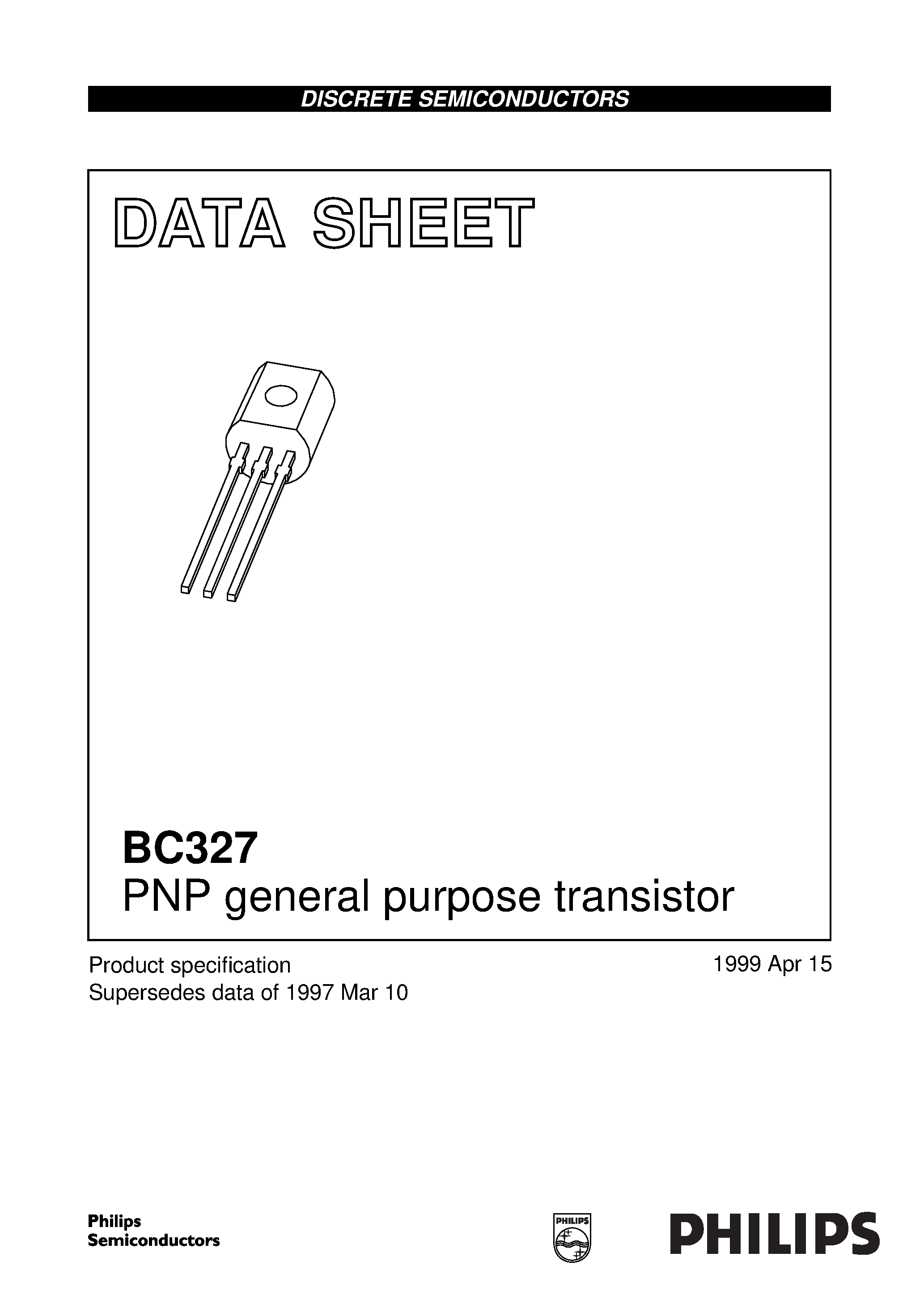 Datasheet BC327 - PNP Silicon Epitaxial Planar Transistor for switching and amplifier applications page 1