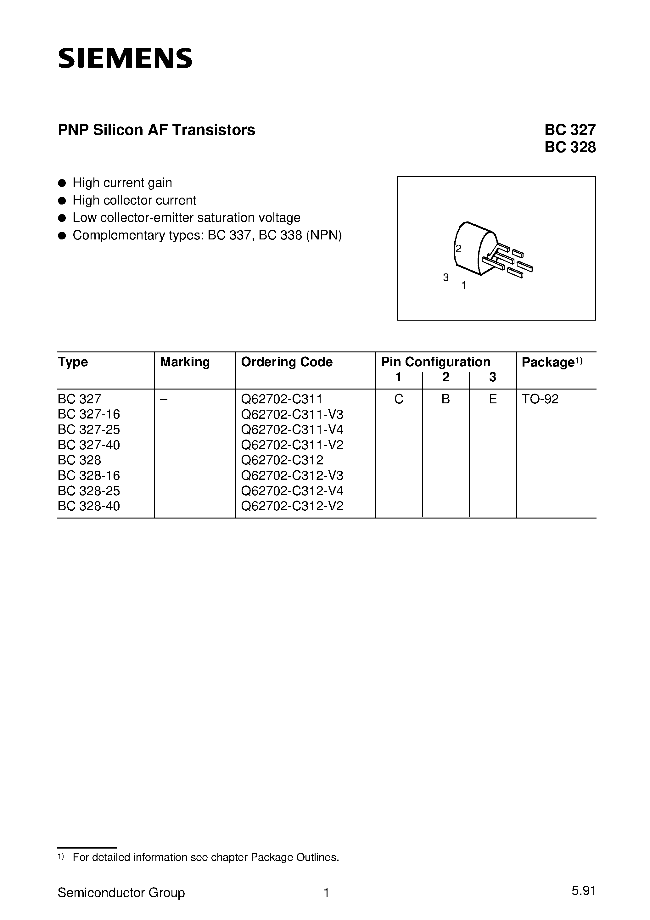 Datasheet BC327 - PNP EPITAXIAL SILICON TRANSISTOR page 1