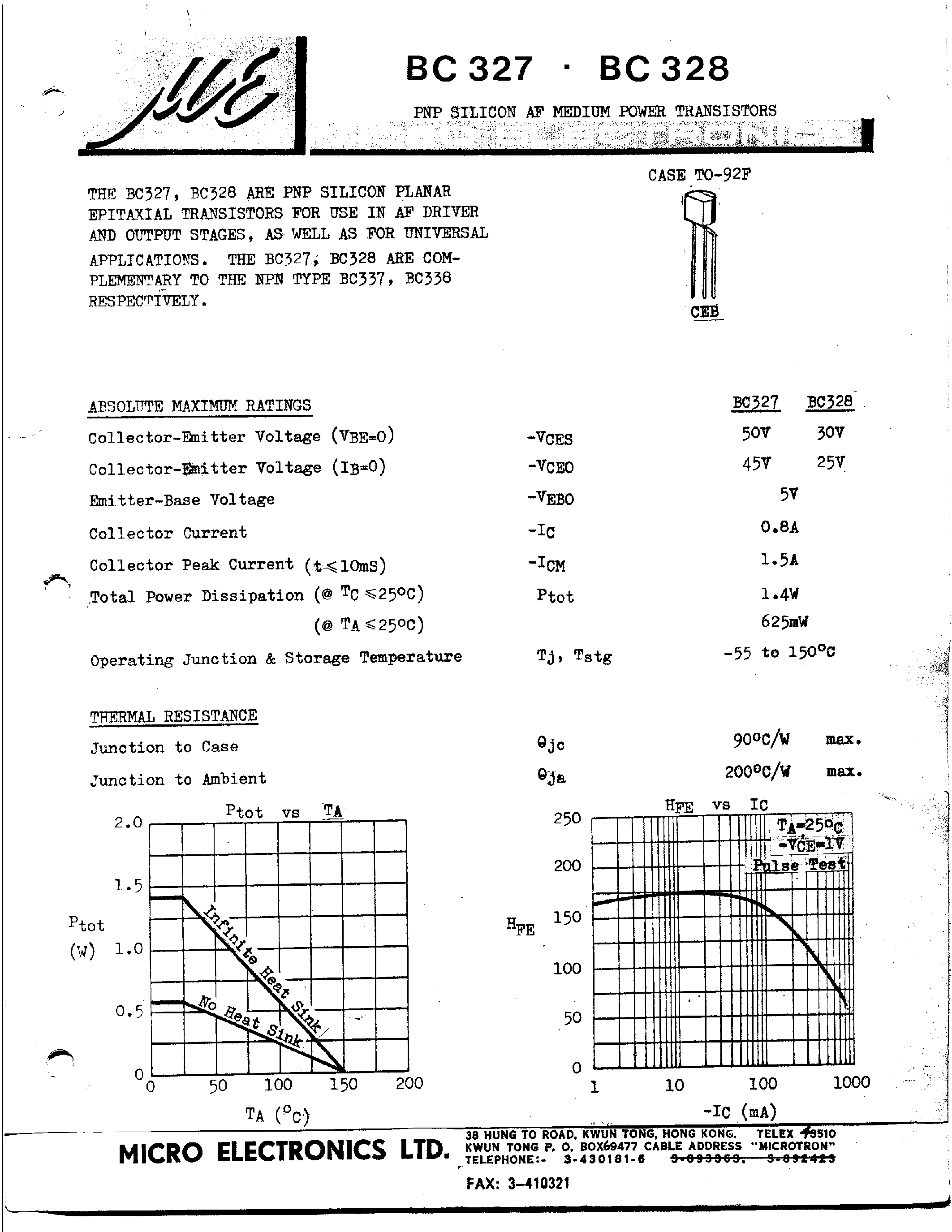 Datasheet BC327 - Si-Epitaxial PlanarTransistors page 1