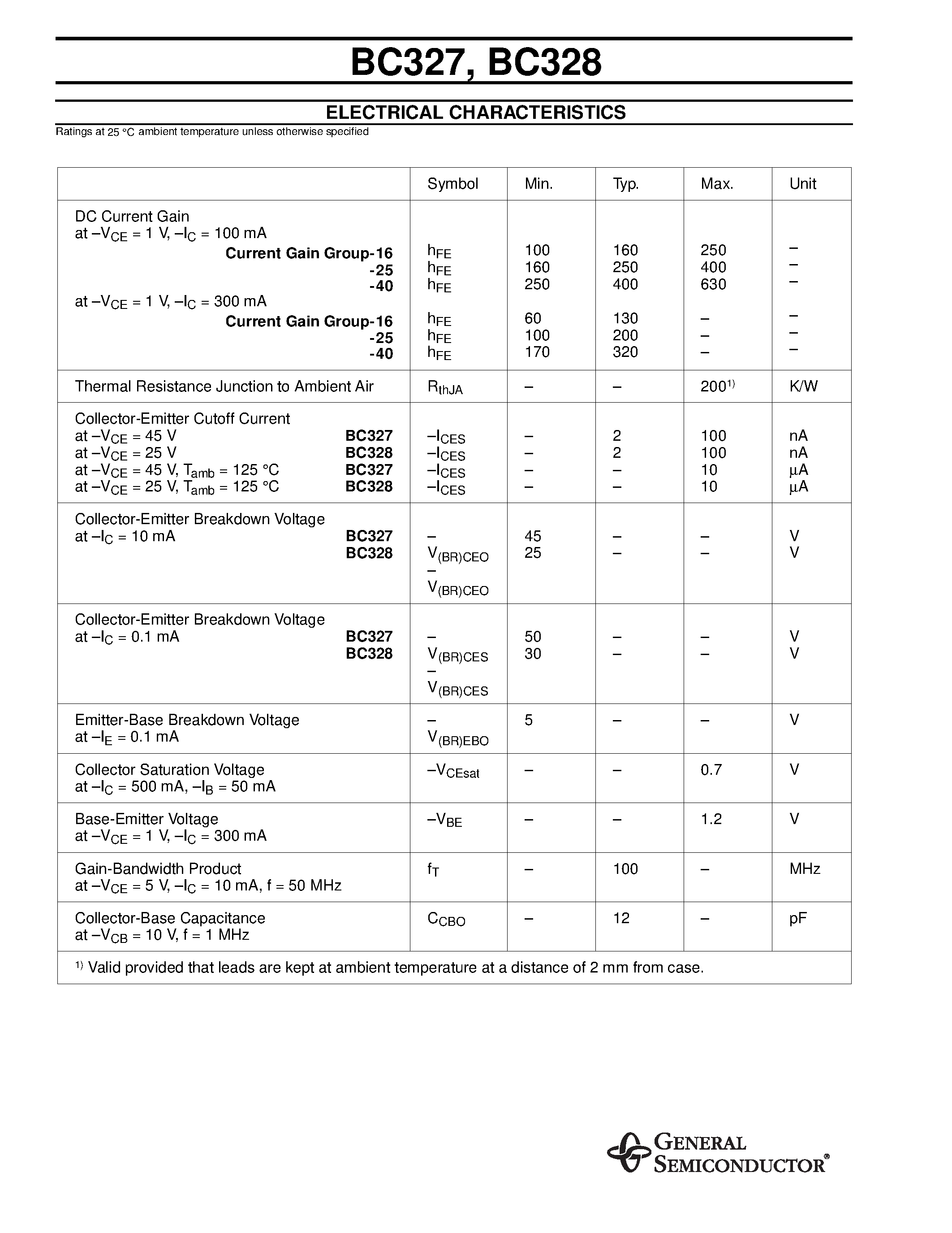 Даташит BC328 - PNP SILICON AF MEDIUM POWER TRANSISTOR страница 2