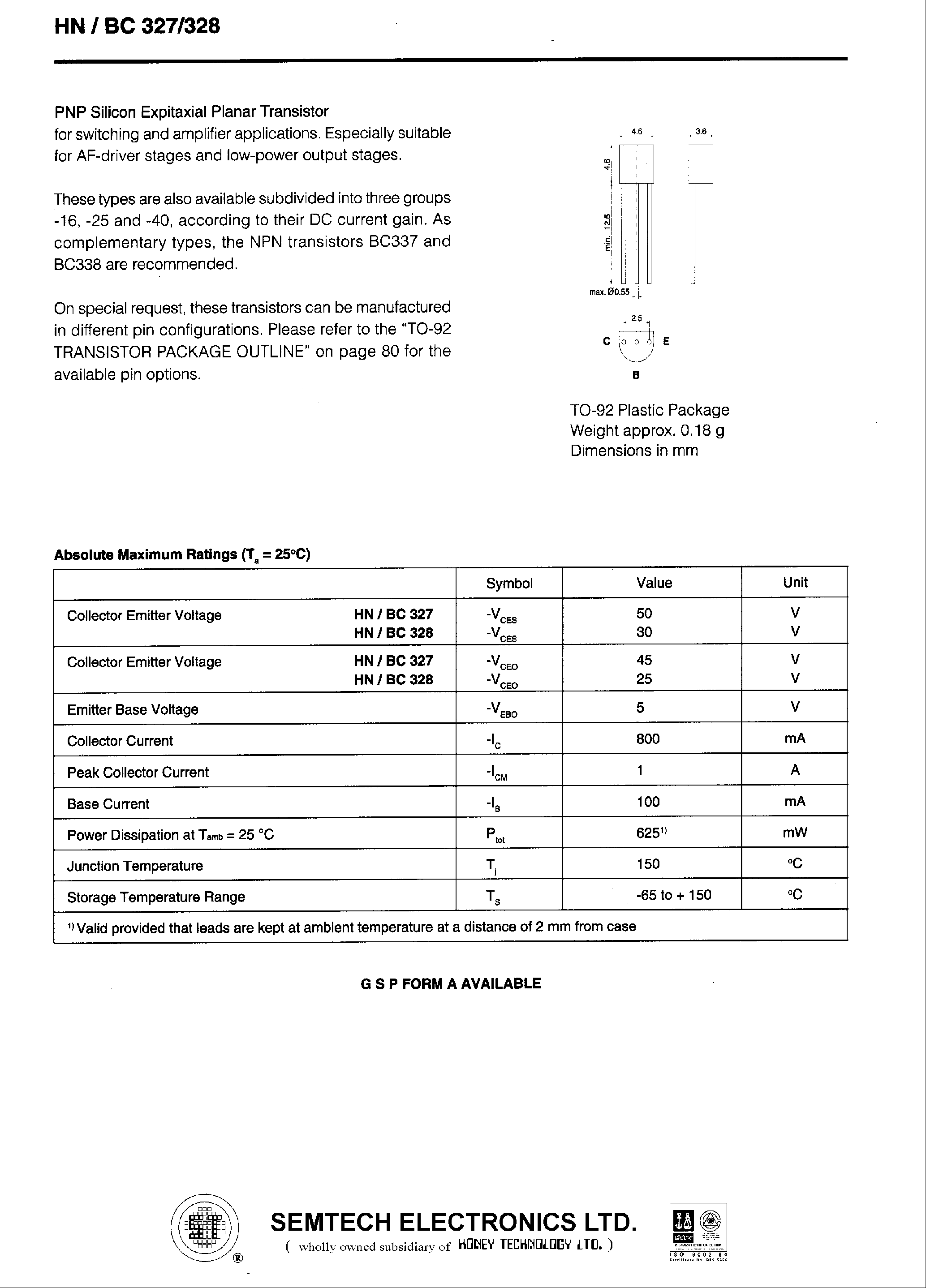 Даташит BC328 - Si-Epitaxial PlanarTransistors страница 1